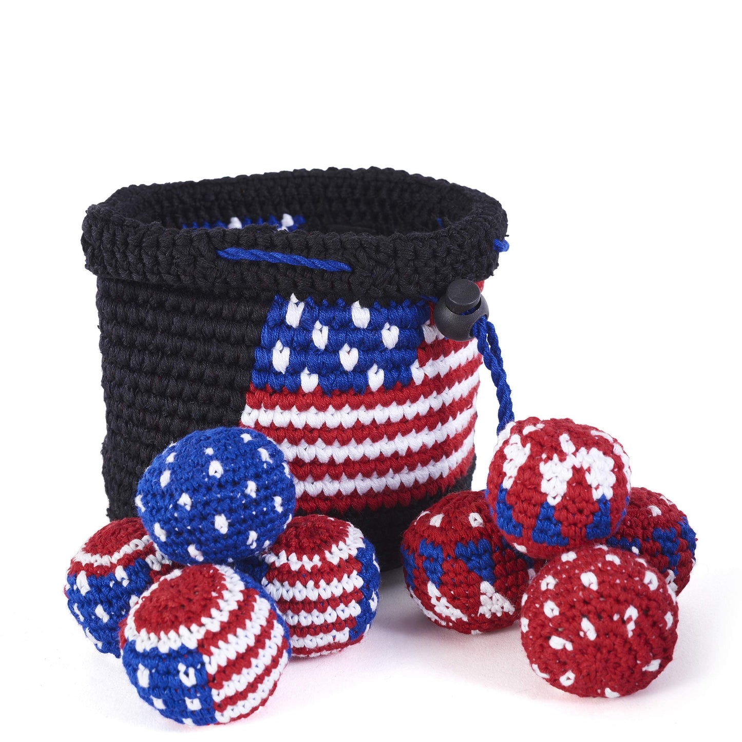 BUENA ONDA Yippi Yappa Kit - Crocheted Mini Bag Toss Game for Kids and Adults, Best Hacky Sack Set, Color Coded Balls with Basket, Indoor/Outdoor Play