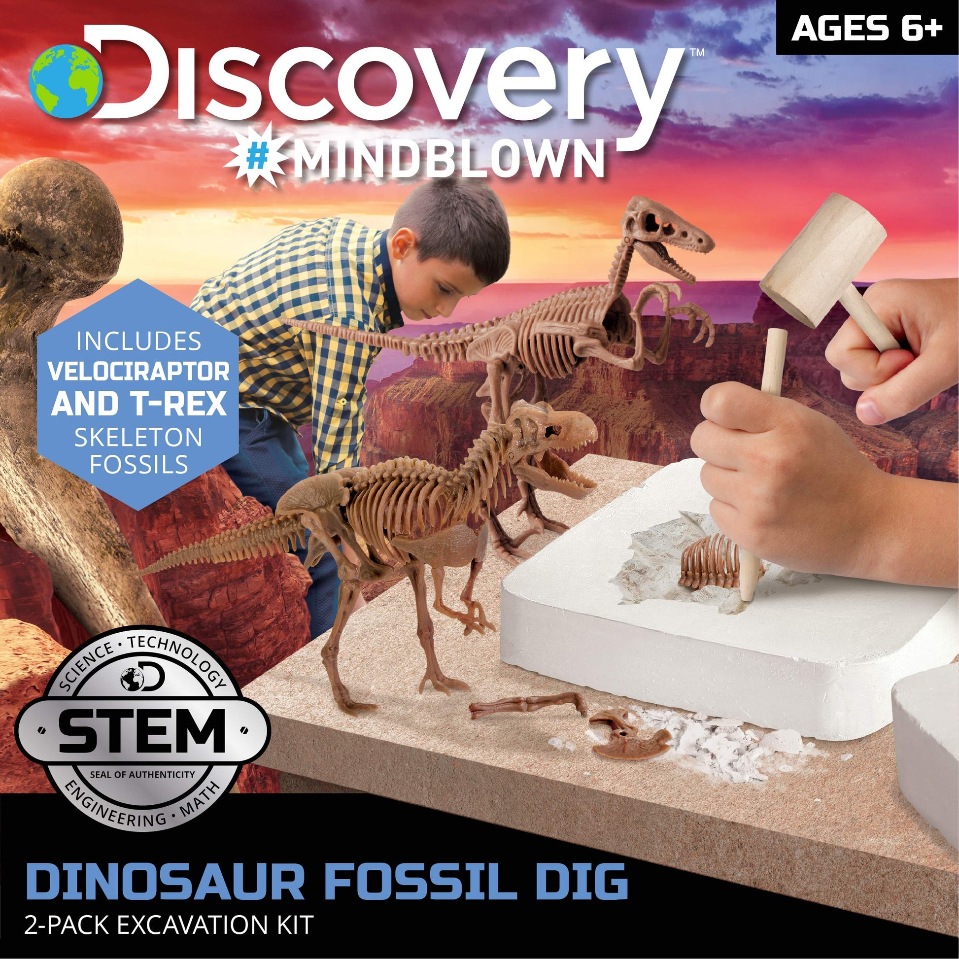 Discovery™ Dinosaur Fossil Dig Kit - Excavate & Assemble T-Rex & Velociraptor Skeletons| 3D Dino Bones Puzzles| Jurassic Paleontology Toy for Kids|
