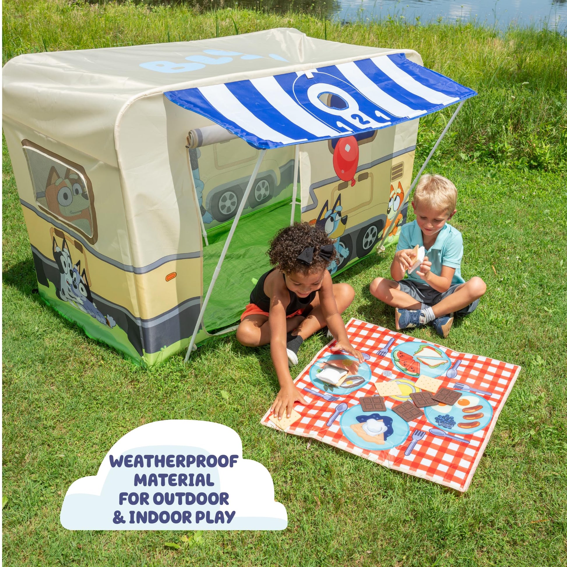 BLUEY Camping Activity Fort | Indoor and Outdoor Play House Toy for Kids | Includes Five Activities a Puppet Theater and Working Light