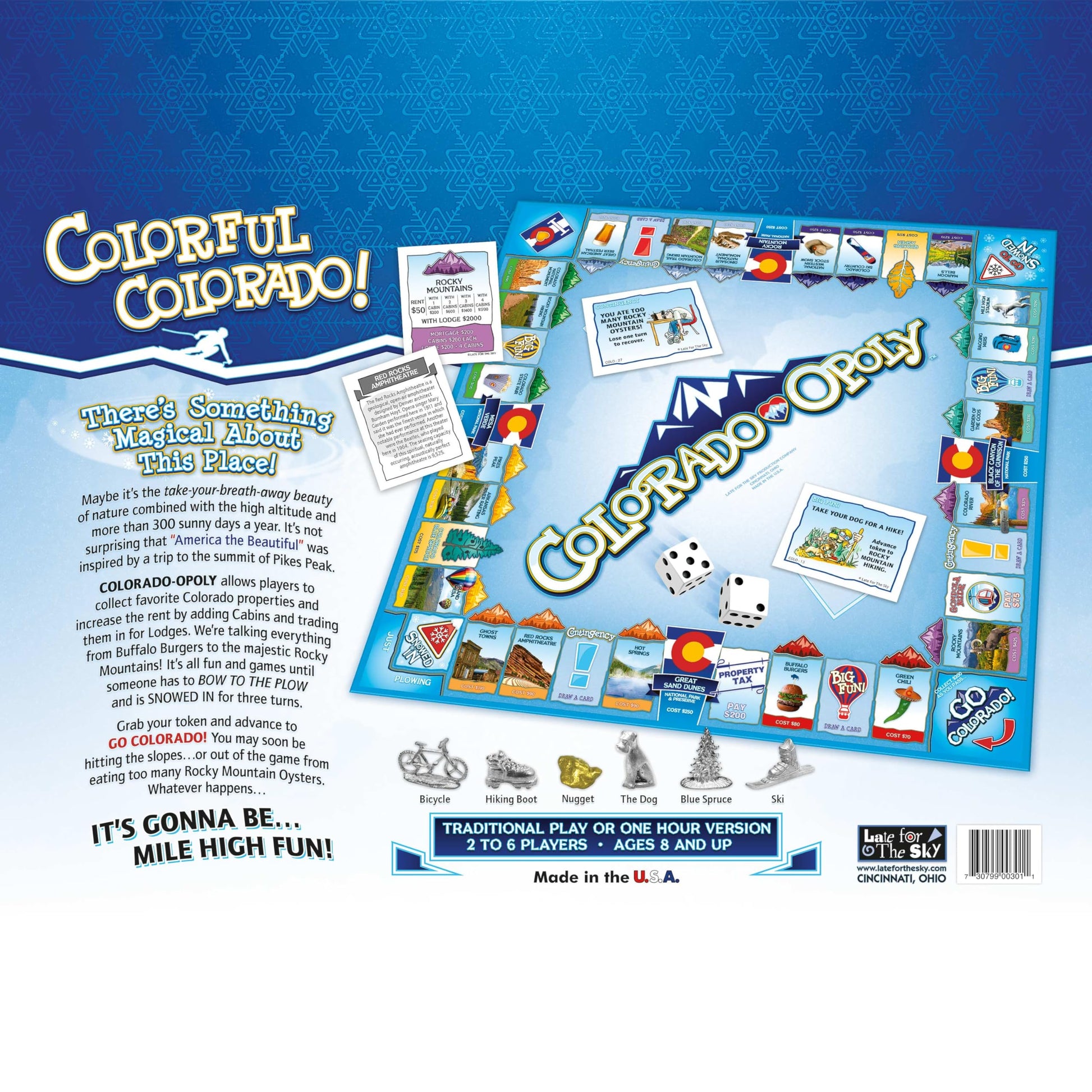 Late for The Sky Colorado-Opoly Board Game - Colorado Travel Family Game Night, Property Trading Strategy Fun, Made in USA, 2-6 Players Ages 8+