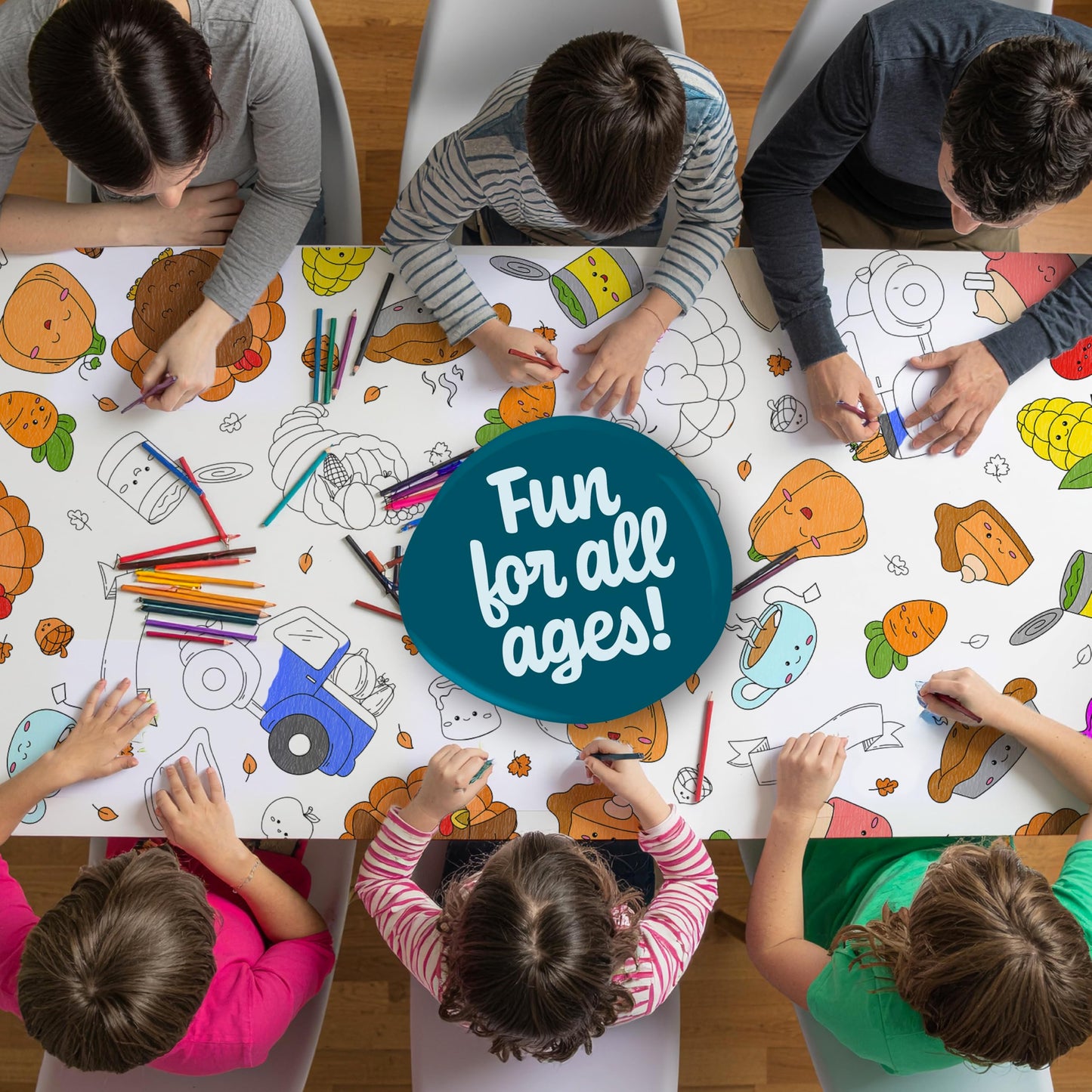 Color Your Own Thanksgiving Tablecloth- Fun Holiday Kids' Table Activity- 50" x 40" Disposable Paper Cover Coloring Craft for Fall Holiday
