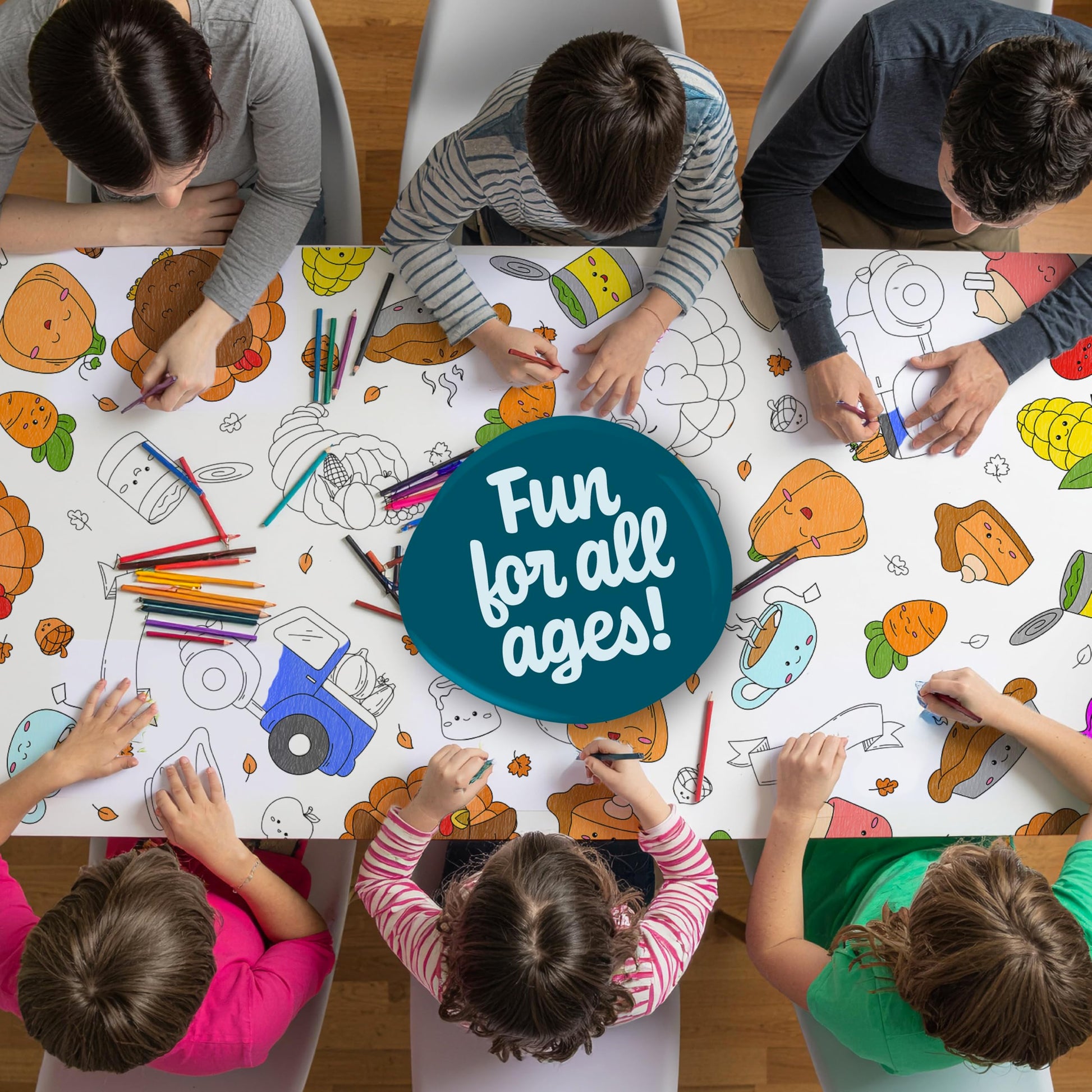 Color Your Own Thanksgiving Tablecloth- Fun Holiday Kids' Table Activity- 50" x 40" Disposable Paper Cover Coloring Craft for Fall Holiday