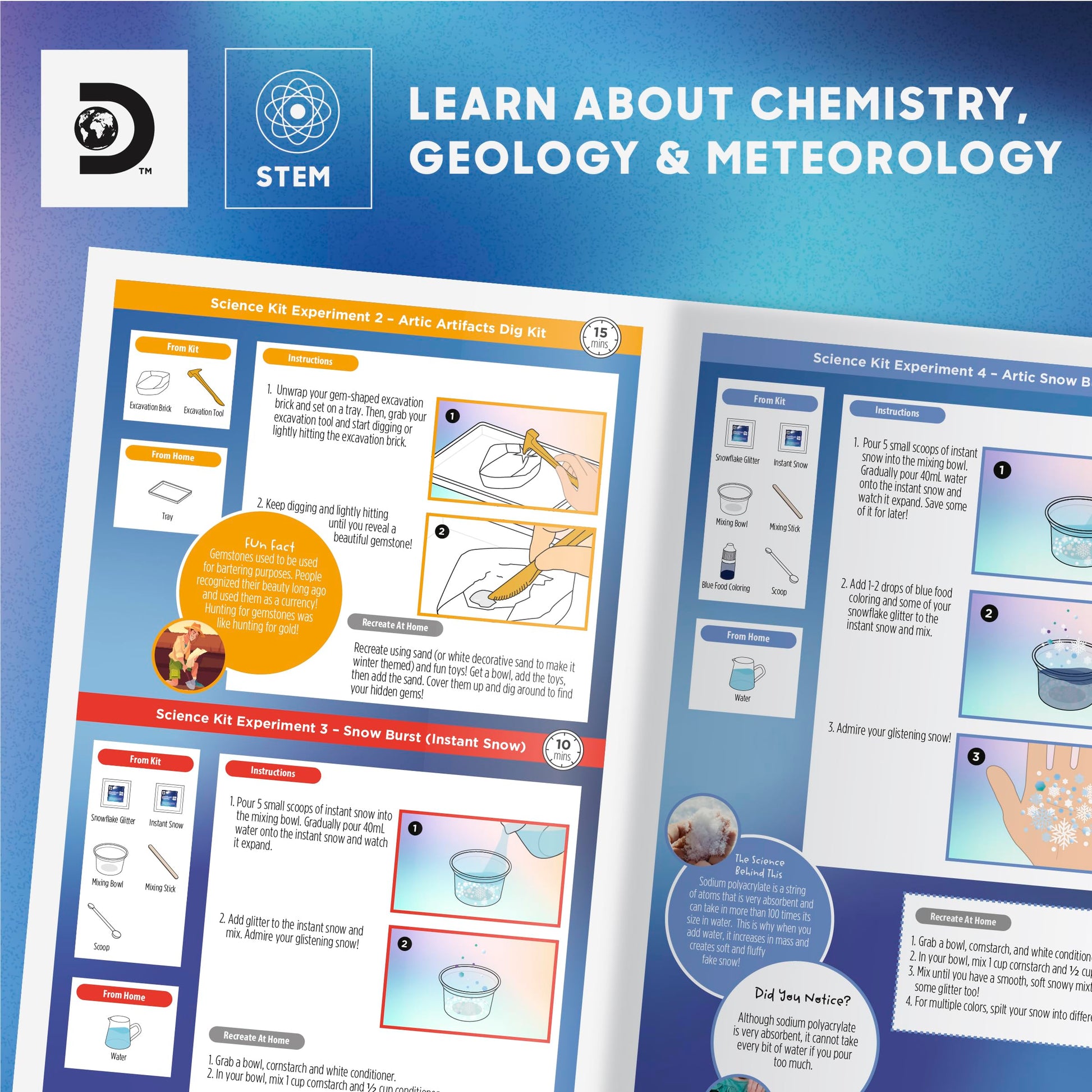 Discovery™ Frozen Earth Science Kit - 67 Experiments STEM Chemistry Lab for Kids| Grow Crystals, Make Snow & Slime, Ice Explosions & More| Educational