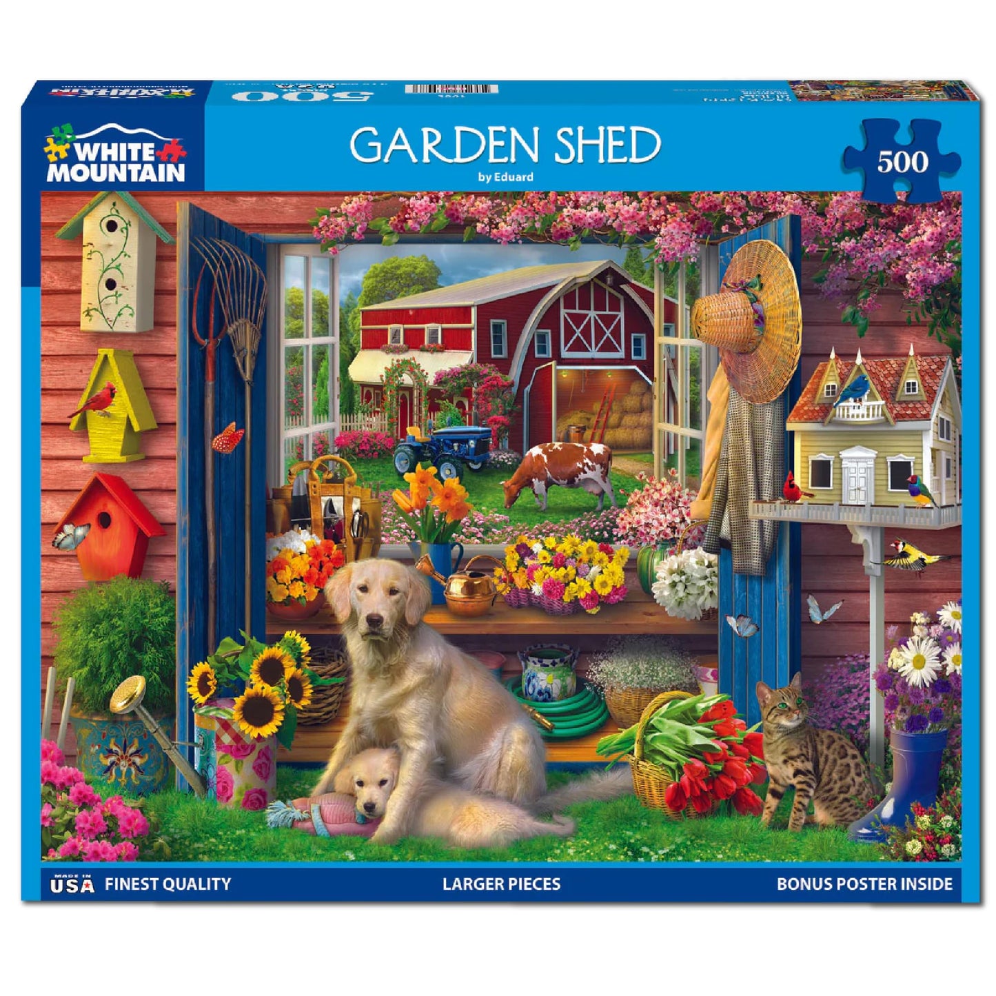 White Mountain 500 Piece Jigsaw Puzzle Farm Spring Flower Dog, Garden Shed