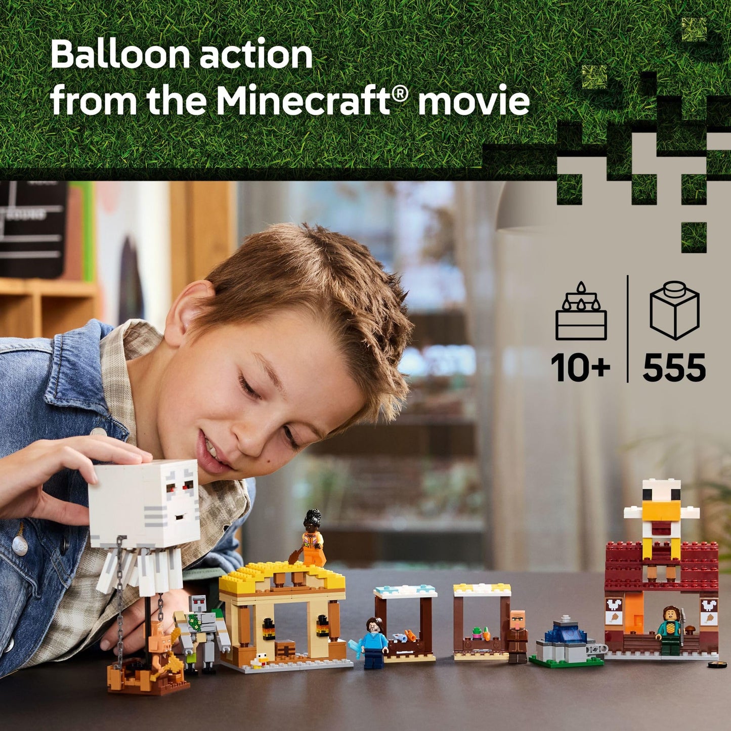 LEGO Minecraft The Ghast Balloon Village Attack- Toy Building Set for Kids, Girls and Boys Ages 10+ - Includes Steve, Natalie, and Dawn Minifigures