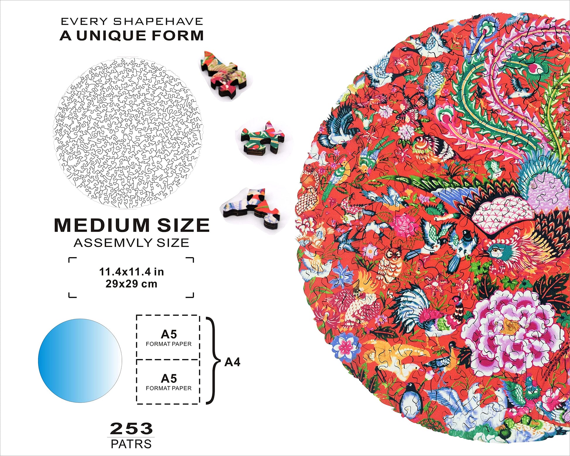 HARTMAZE Wooden Jigsaw Puzzles-Hundred Birds Paying Homage to The Phoenix 253 Truly Unique Piece Round Shape Best Choice for Adults and 10 Ages up