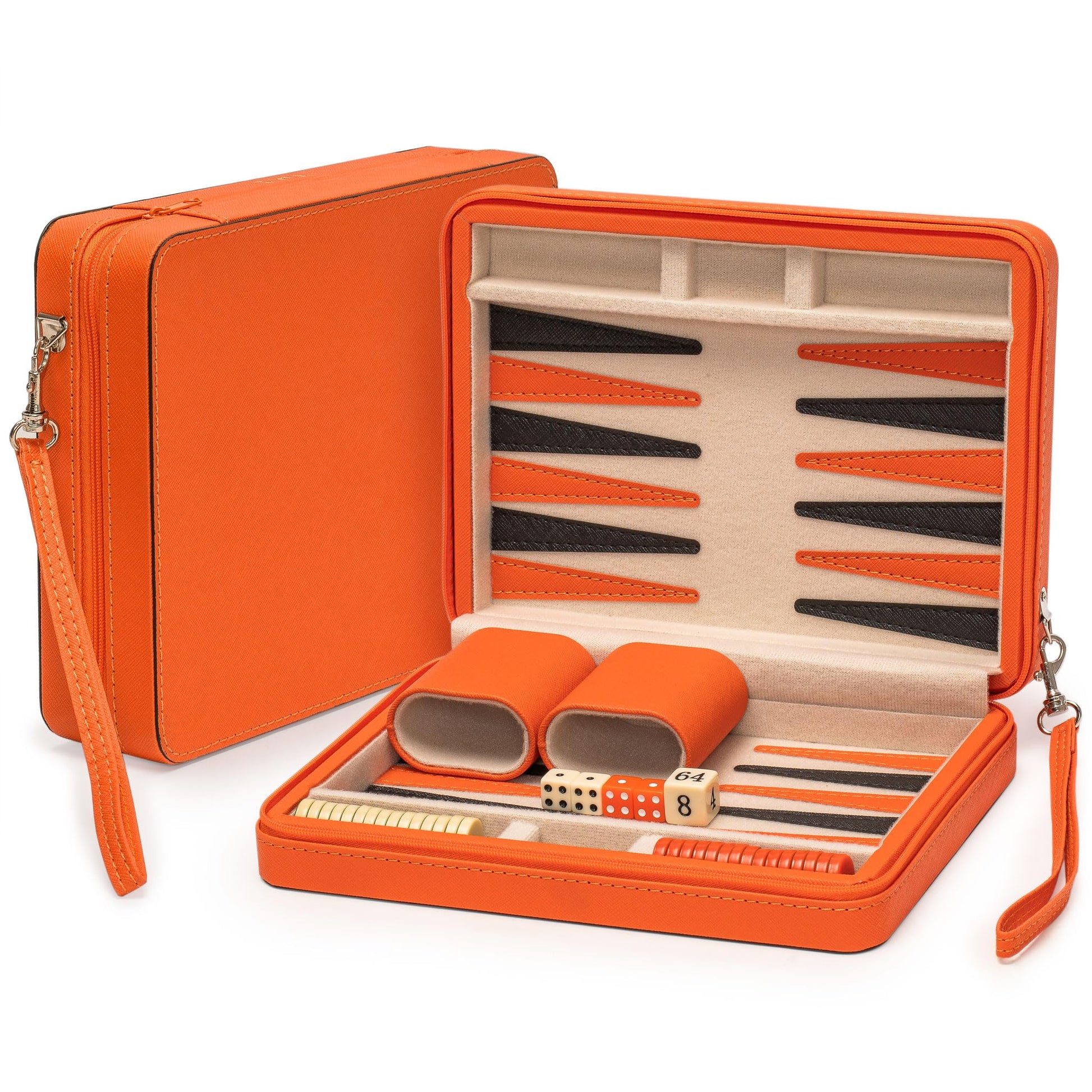 Yellow Mountain Imports Travel Size Backgammon Mini Game Set, Alanya - Magnetic Checkers and 9-inch Board in Sleek Leatherette Case - Classic Strategy