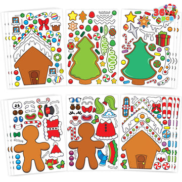JOYIN 36 Pcs Christmas Make-a-face Sticker Sheets Make Your Own Xmas Cute Stickers with Gingerbread and Tree Sticker Series Design for Kids Party
