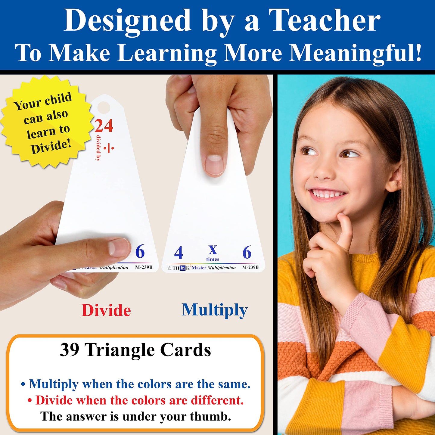 Think2Master Premium 260 Laminated Multiplication & Triangle Division Flash Cards. (All 0-12 X Facts)| Bonus: 2 Dry Erase Markers & 5 Rings. |