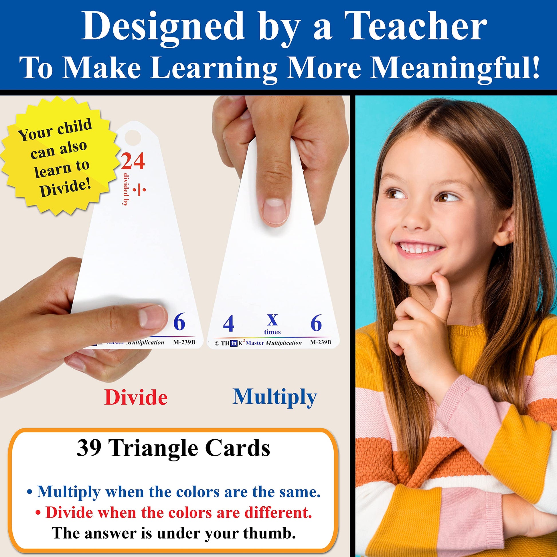 Think2Master Premium 260 Laminated Multiplication & Triangle Division Flash Cards. (All 0-12 X Facts)| Bonus: 2 Dry Erase Markers & 5 Rings. |