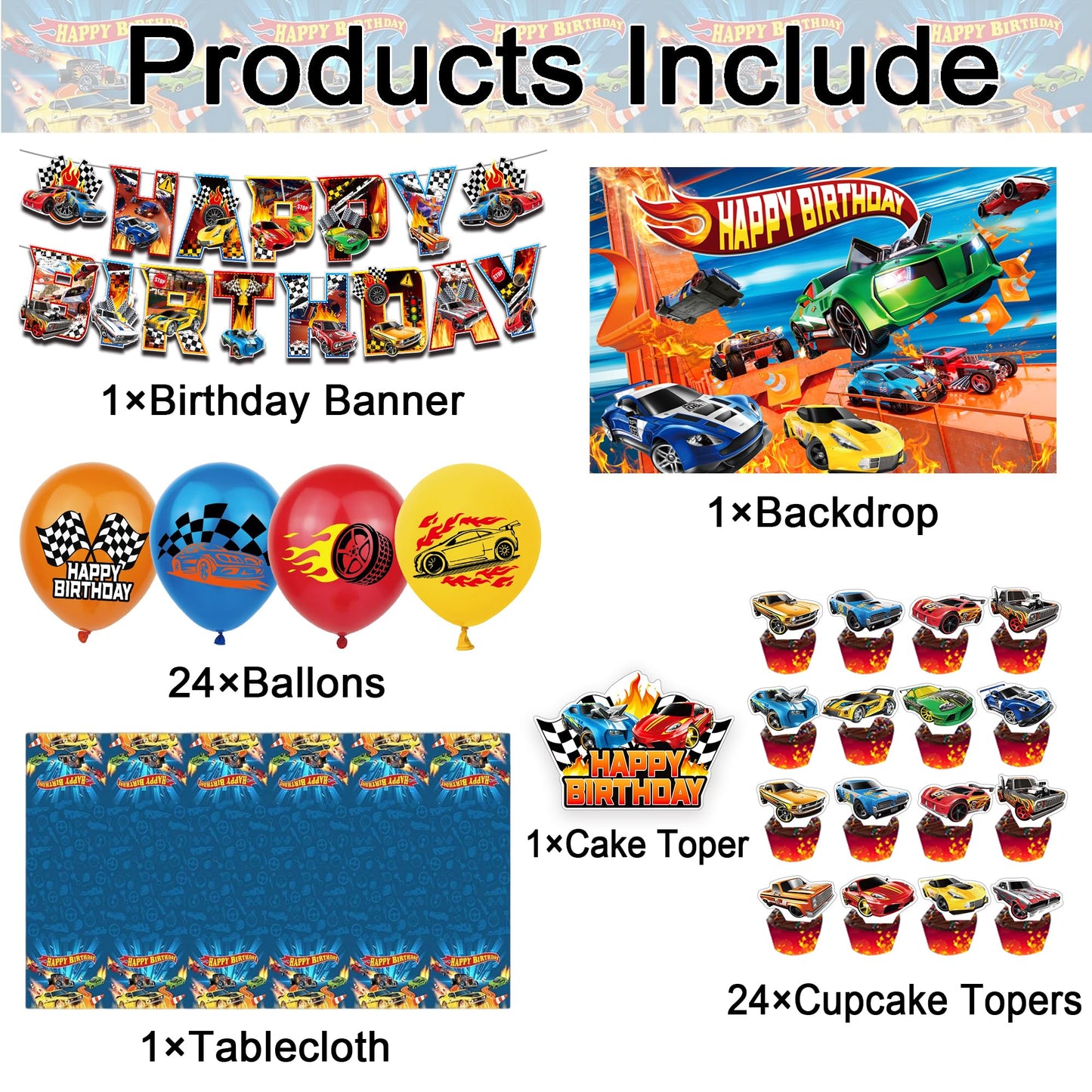 52Pcs Hot Car Birthday Party Decorations, Birthday Party Supplies for Car