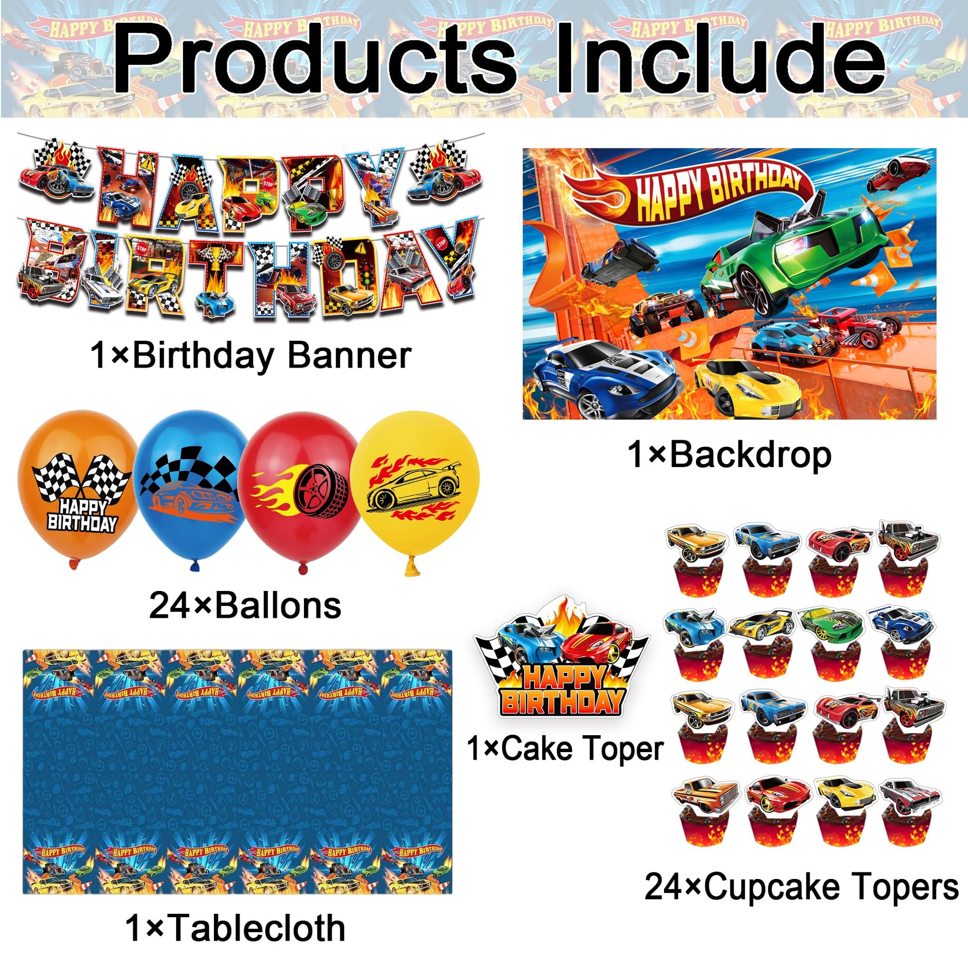 52Pcs Hot Car Birthday Party Decorations, Birthday Party Supplies for Car