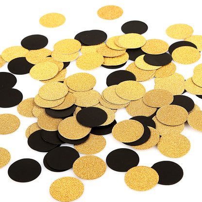 MOWO Gold Glitter and Black Confetti Circle Table Decoration, 1.2", 200pc