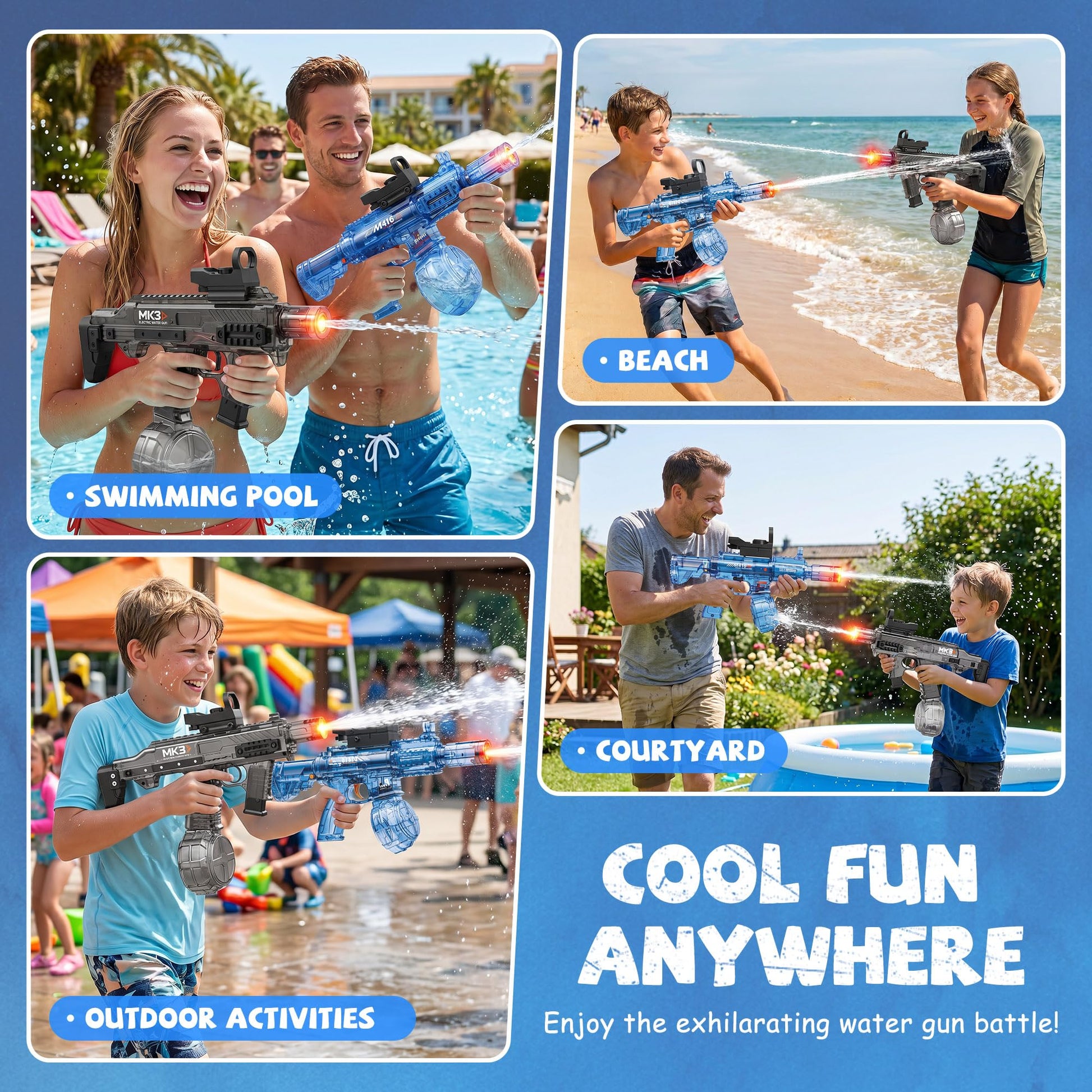 2 Pack Electric Water Guns for Adults, Squirt Guns for Kids with Light Up and Large Capacity, Powerful Water Gun Up to 28-32FT Range for Summer