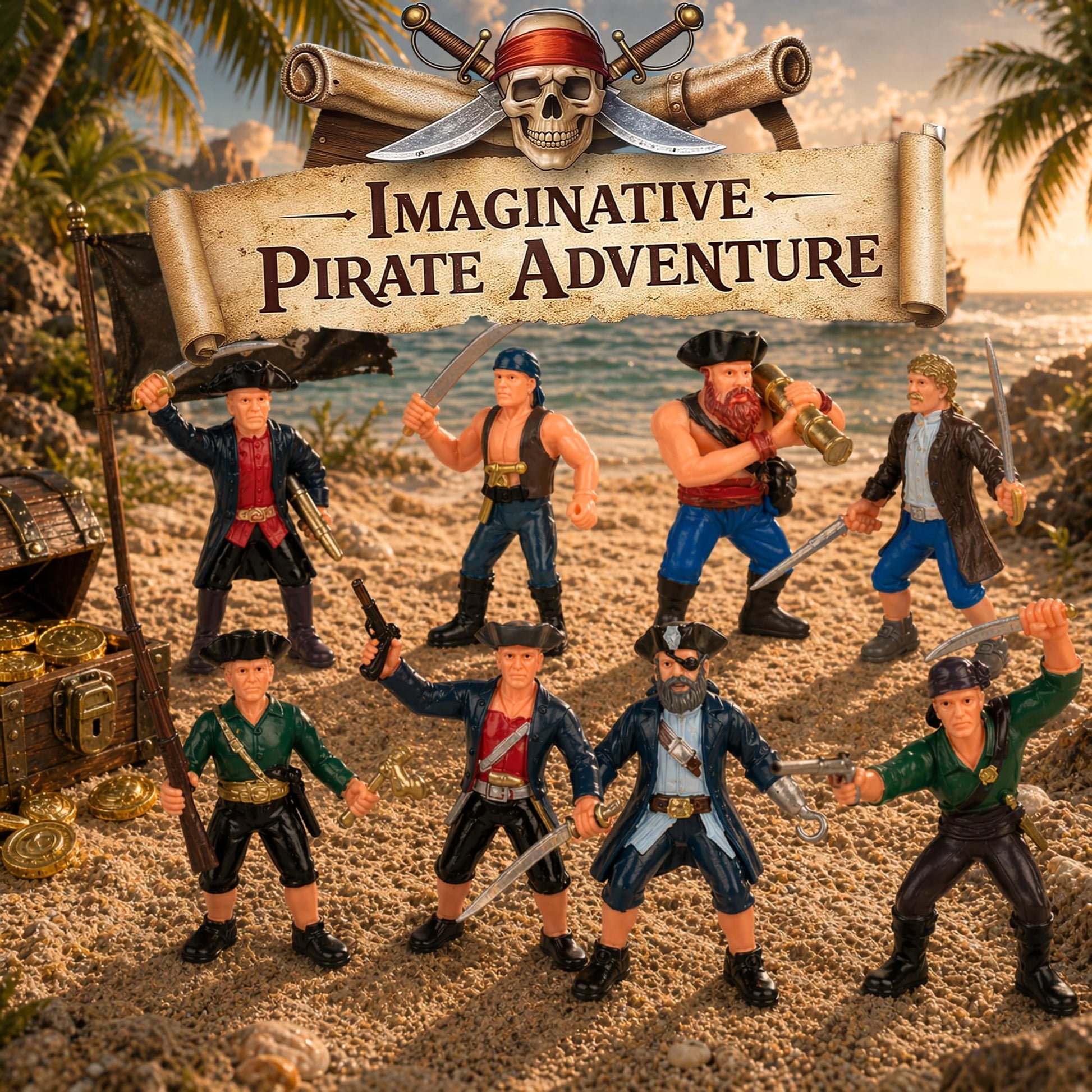 Liberty Imports 8 Piece Pirate Action Figures Playset in Assorted Poses and Weapons, Fun Pirate Men Party Favor for Kids (3.5 inch)
