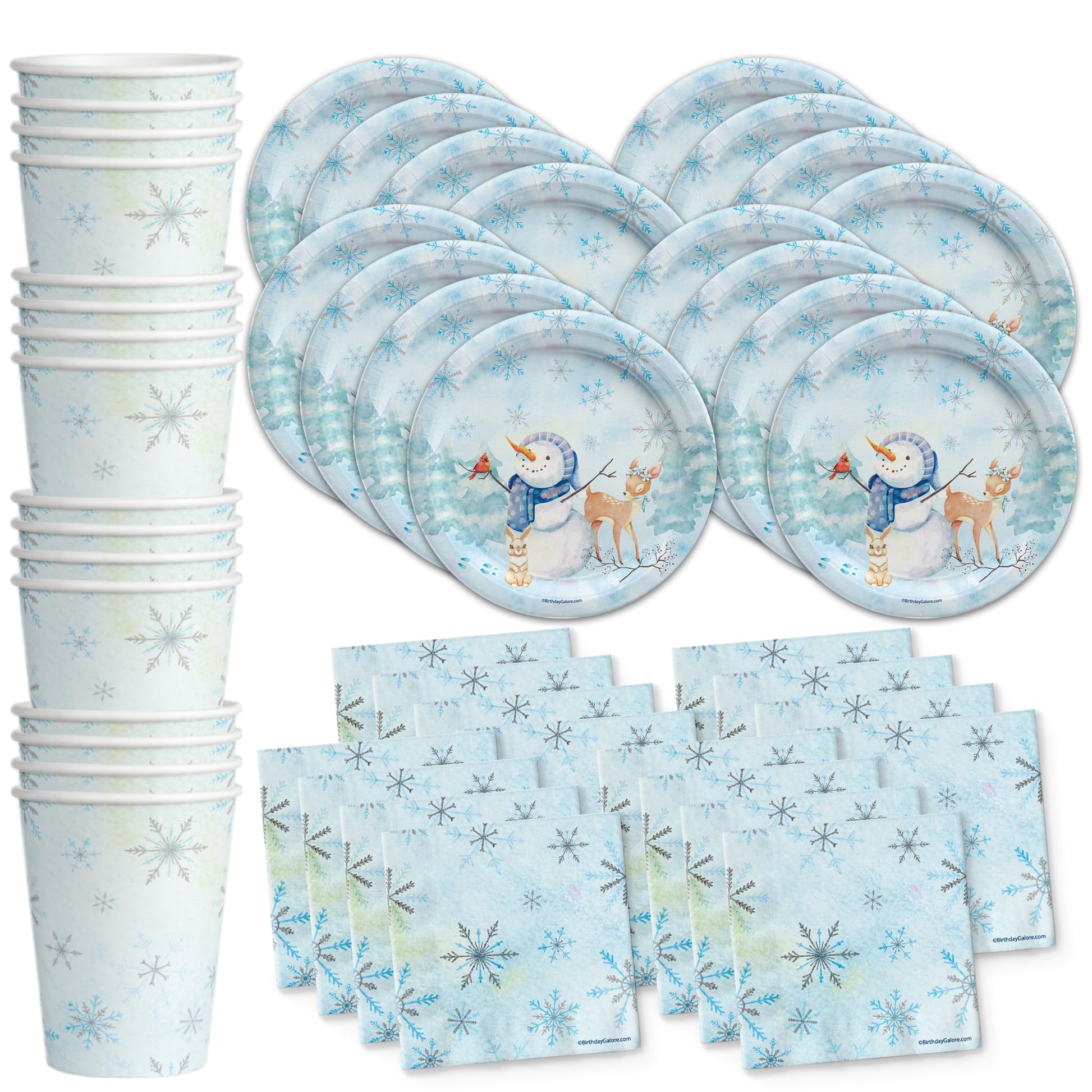 Snowman Winter Onederland First Birthday - 32 Piece Disposable Party Supplies - Decorations for Snowflake Boy's 1st Birthday Round Party Plates