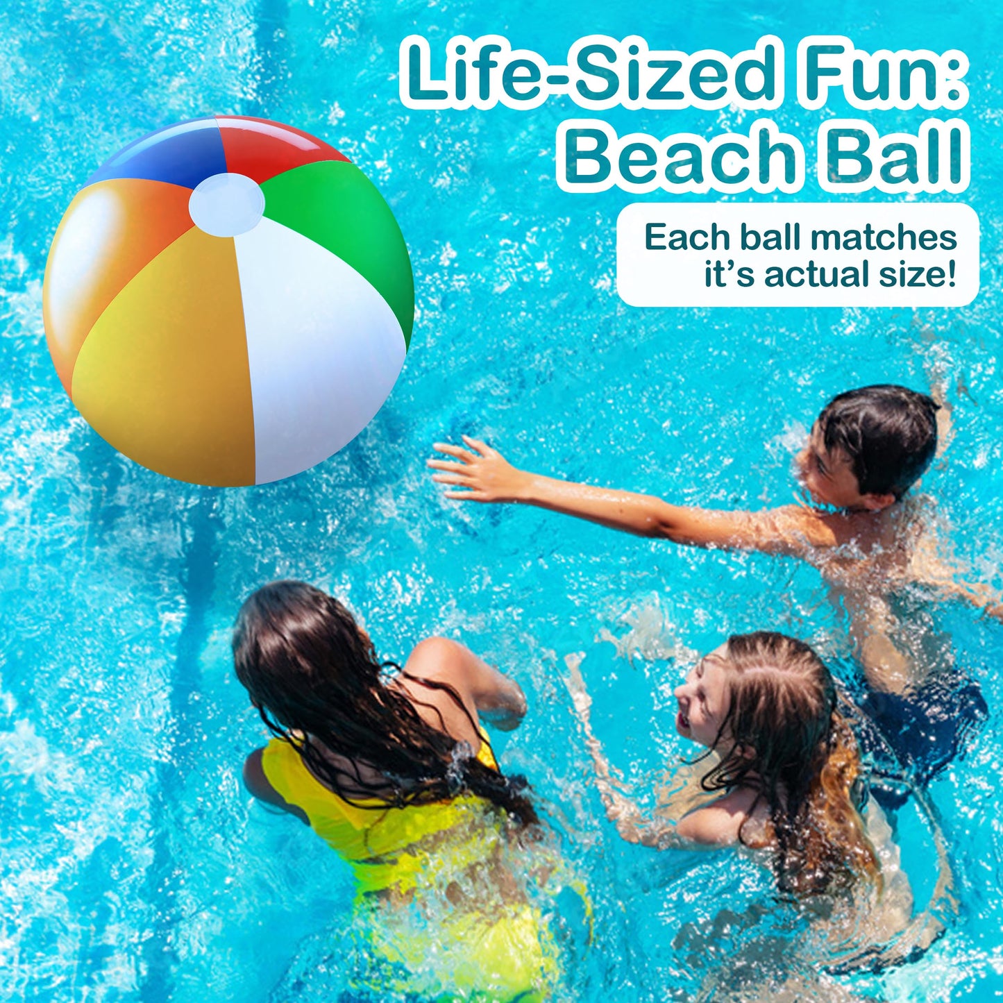 24-Inch Giant Inflatable Beach Balls - Large Blow Up Pool Balls 3-Pack