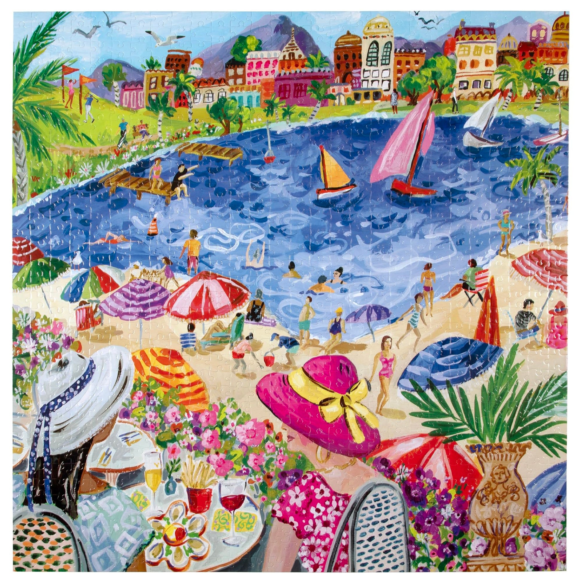 eeBoo 1000 Piece Puzzle - Lunch by The Sea Jigsaw Puzzle for Adults, Square 23" x 23" Made with Recycled Board & Vegetable-Based Ink