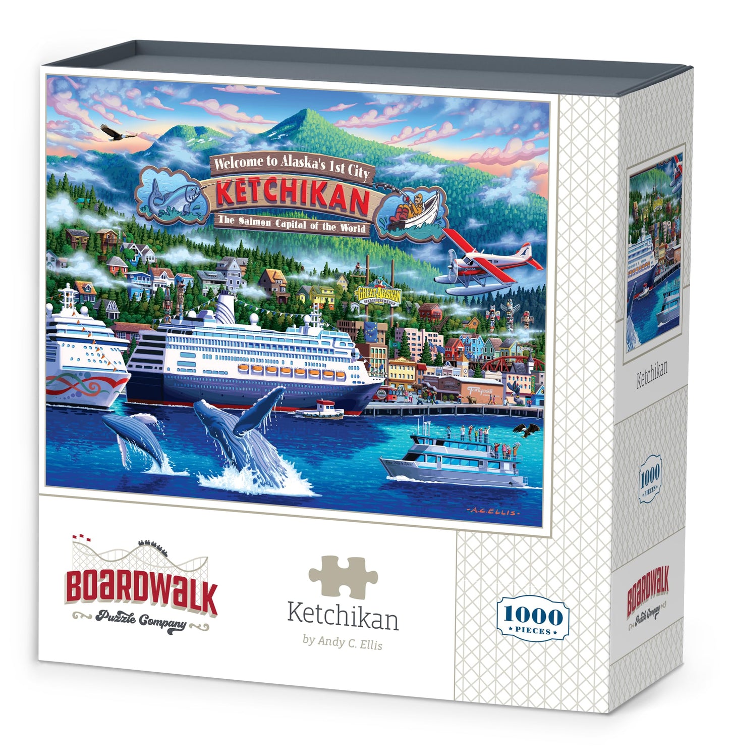 Boardwalk Ketchikan 1000 Piece Jigsaw Puzzle Scenic Wildlife Alaska Puzzles with Premium Box, Gift for Adults and Family 19"x26"