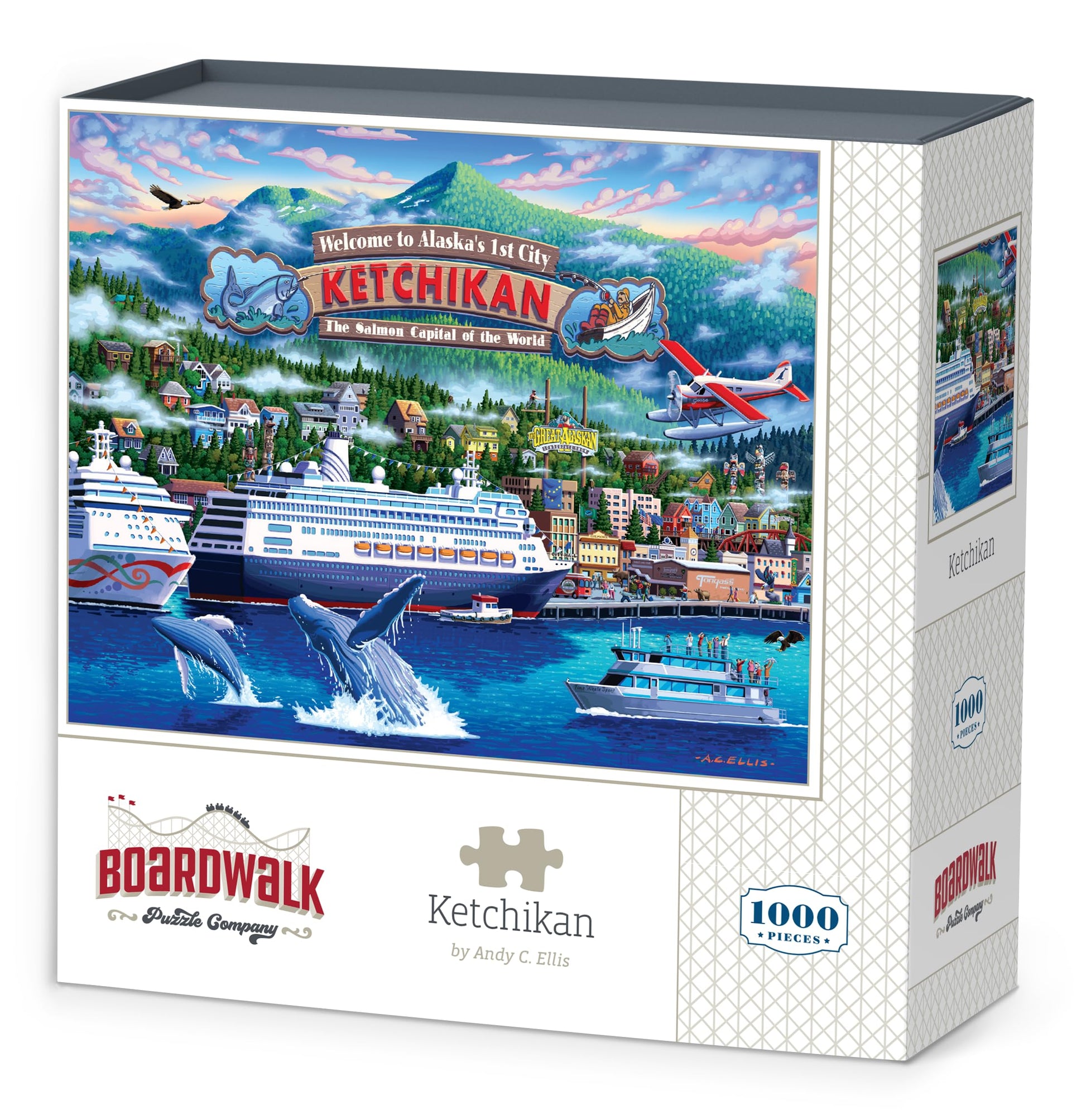 Boardwalk Ketchikan 1000 Piece Jigsaw Puzzle Scenic Wildlife Alaska Puzzles with Premium Box, Gift for Adults and Family 19"x26"