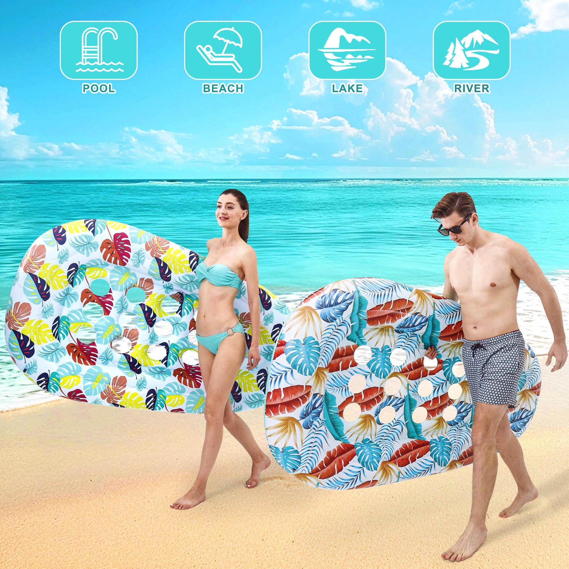 2 Pack Pool Floats Lounger, Instaywell Pool Floats Adult Heavy Duty, Pool Rafts Floaties Water Hammock Tanning Floating Pool Party Toys for Swimming