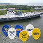 U.S. Navy Party Balloons (10 pcs)! 12” Latex balloons in Blue, White & Yellow with Striking Print on 2 sides. Officially Licensed U.S. Navy