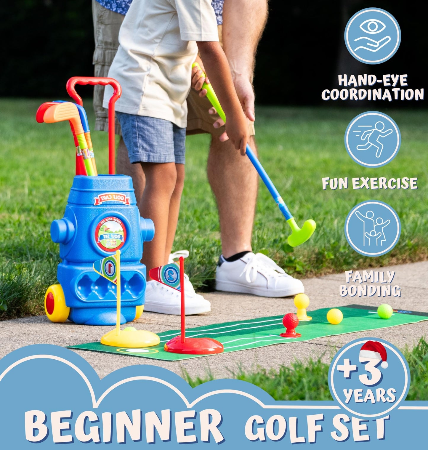 ToyVelt Toddler Golf Set - Kids Golf Clubs with 6 Balls, 4 Golf Sticks, 2 Practice Holes and a Putting Mat - Promotes Physical & Mental Development
