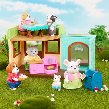 Li'l Woodzeez - Post 'n Pizza Shop Dollhouse Playset with 18 Pieces, Restaurant Furniture, Post Office Accessories & Pretend Food - 3+ Years