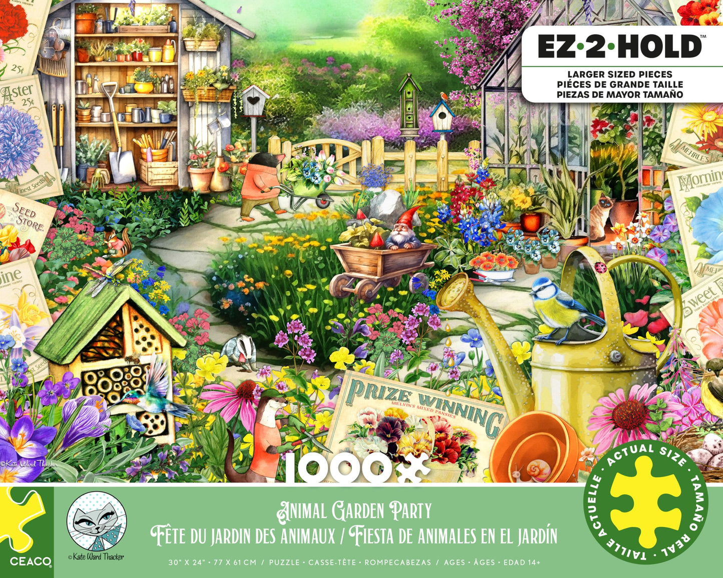 Ceaco - EZ2Hold - Kate Ward Thacker - Animal Garden Party - 1000 Piece Jigsaw Puzzle for Adults - Challenging Puzzle Perfect for Game Nights