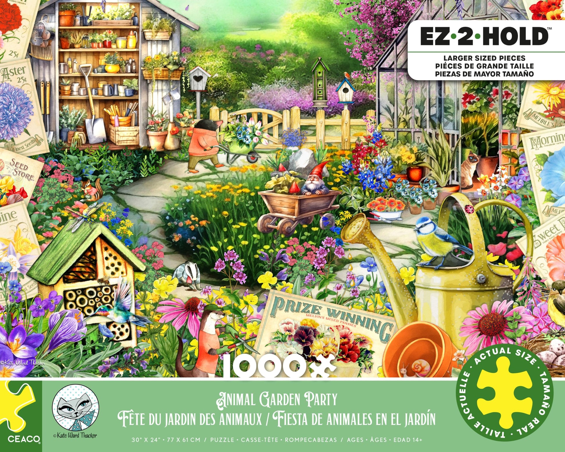 Ceaco - EZ2Hold - Kate Ward Thacker - Animal Garden Party - 1000 Piece Jigsaw Puzzle for Adults - Challenging Puzzle Perfect for Game Nights