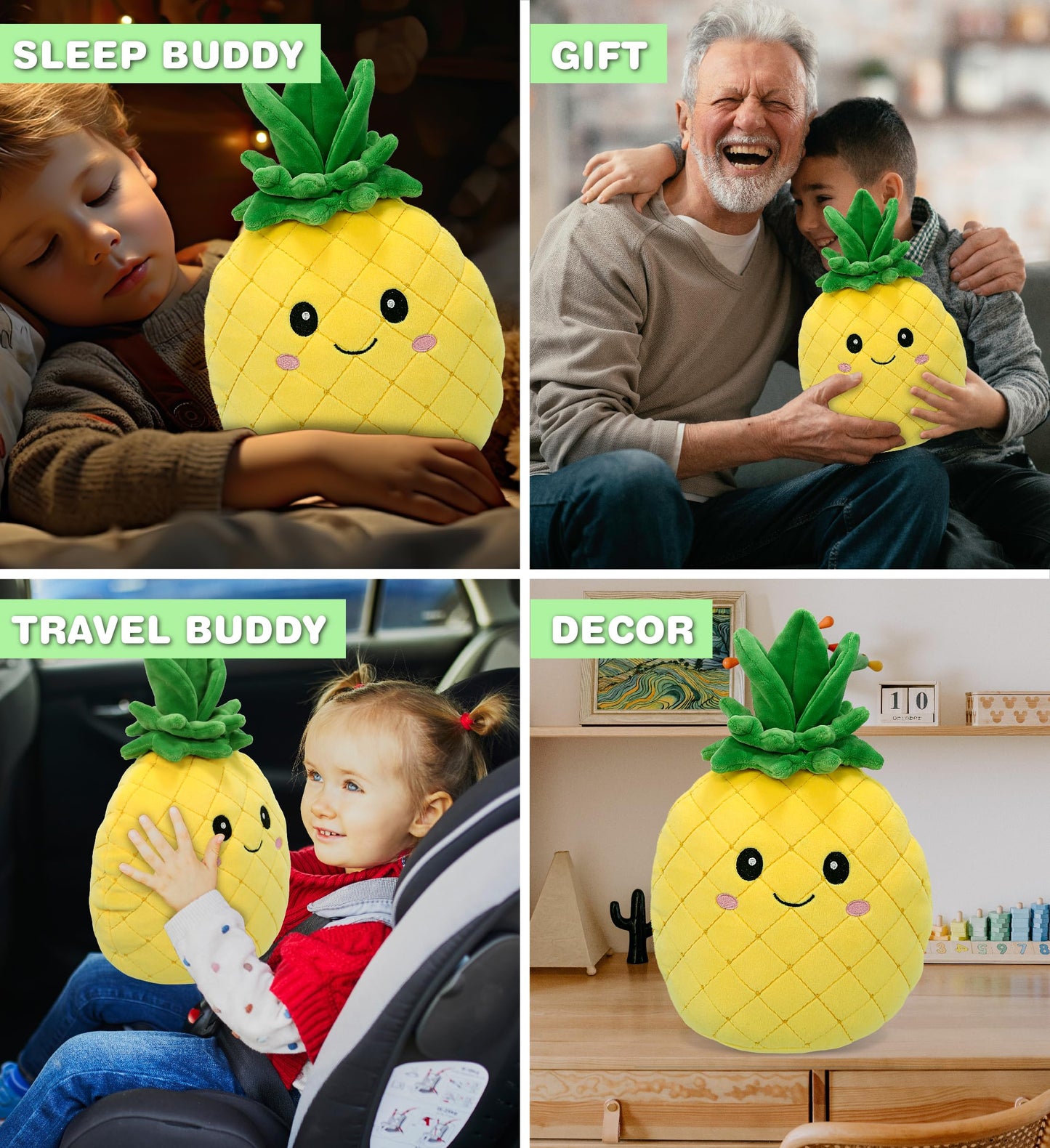 DolliBu Snug-Mooshies Pineapple Stuffed Toy - Super Squishy Cheerful Plush Fruit for Girls and Boys, Cute Pineapple Plush Toy for Stress Relief