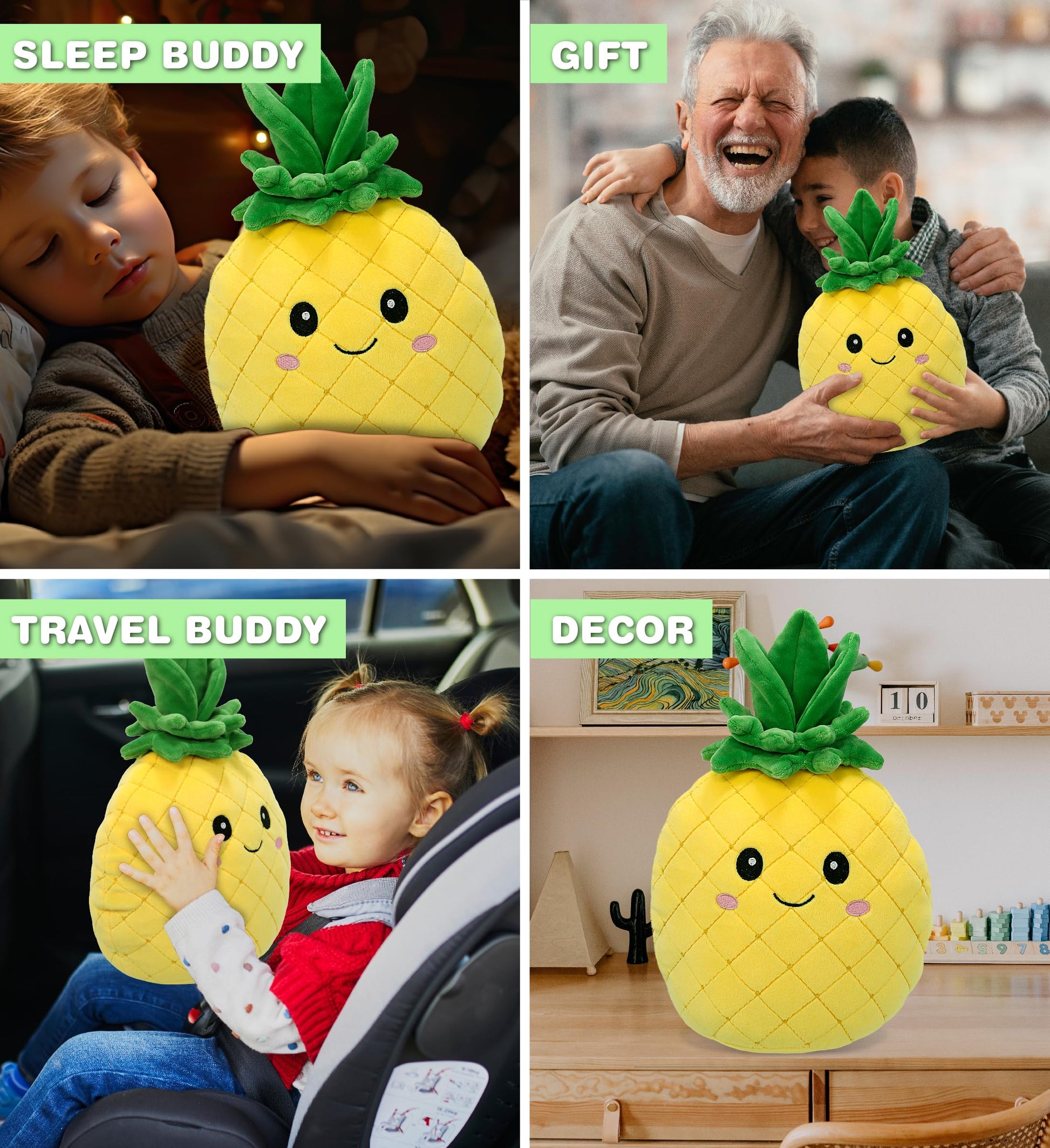 DolliBu Snug-Mooshies Pineapple Stuffed Toy - Super Squishy Cheerful Plush Fruit for Girls and Boys, Cute Pineapple Plush Toy for Stress Relief
