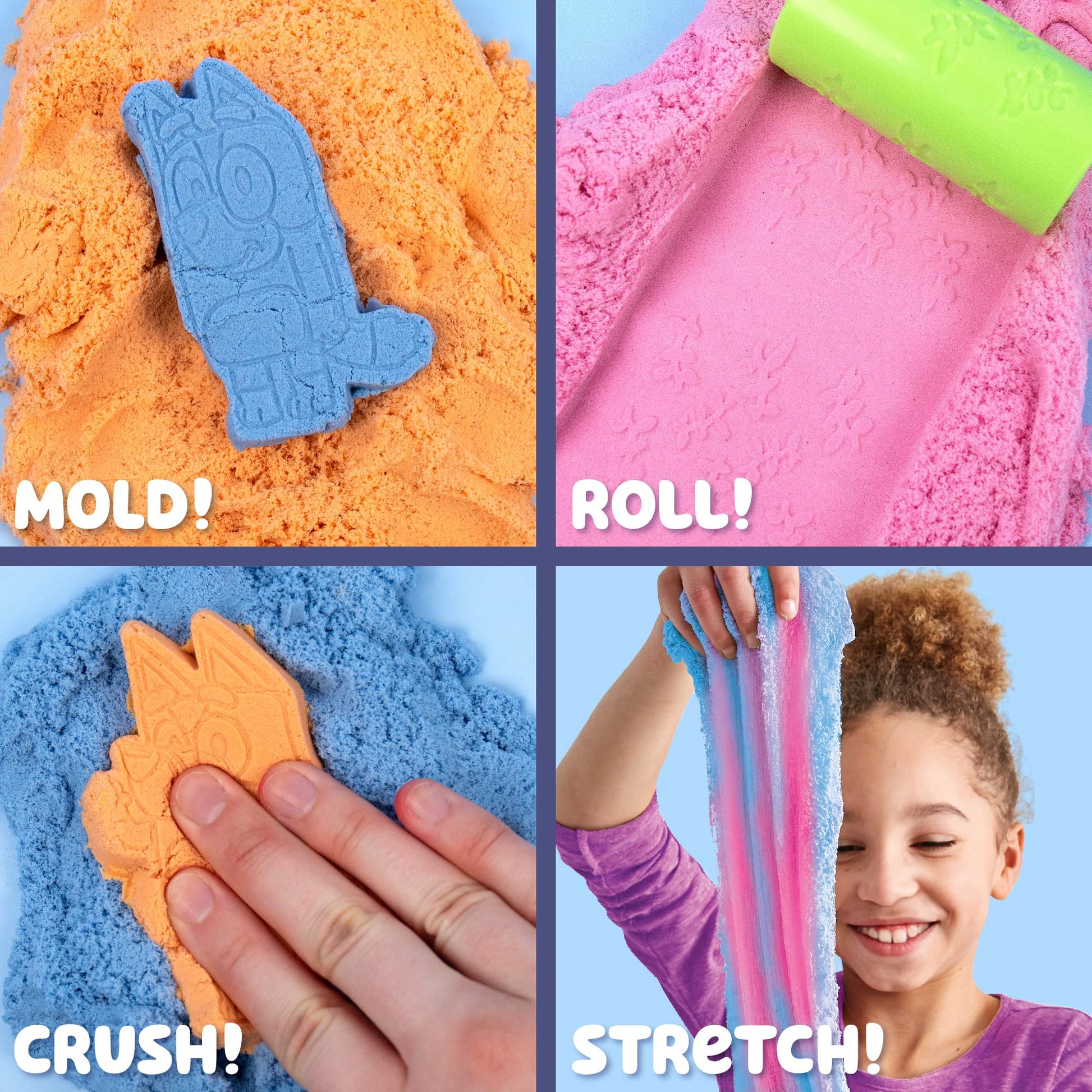Horizon Group USA Bluey SLIMYGLOOP Slimy Sand Mold & Play Creations, 8-Piece Playset, 3 Scented Colors, Sensory Activity for Kids Ages 3, 4, 5, 6, 7