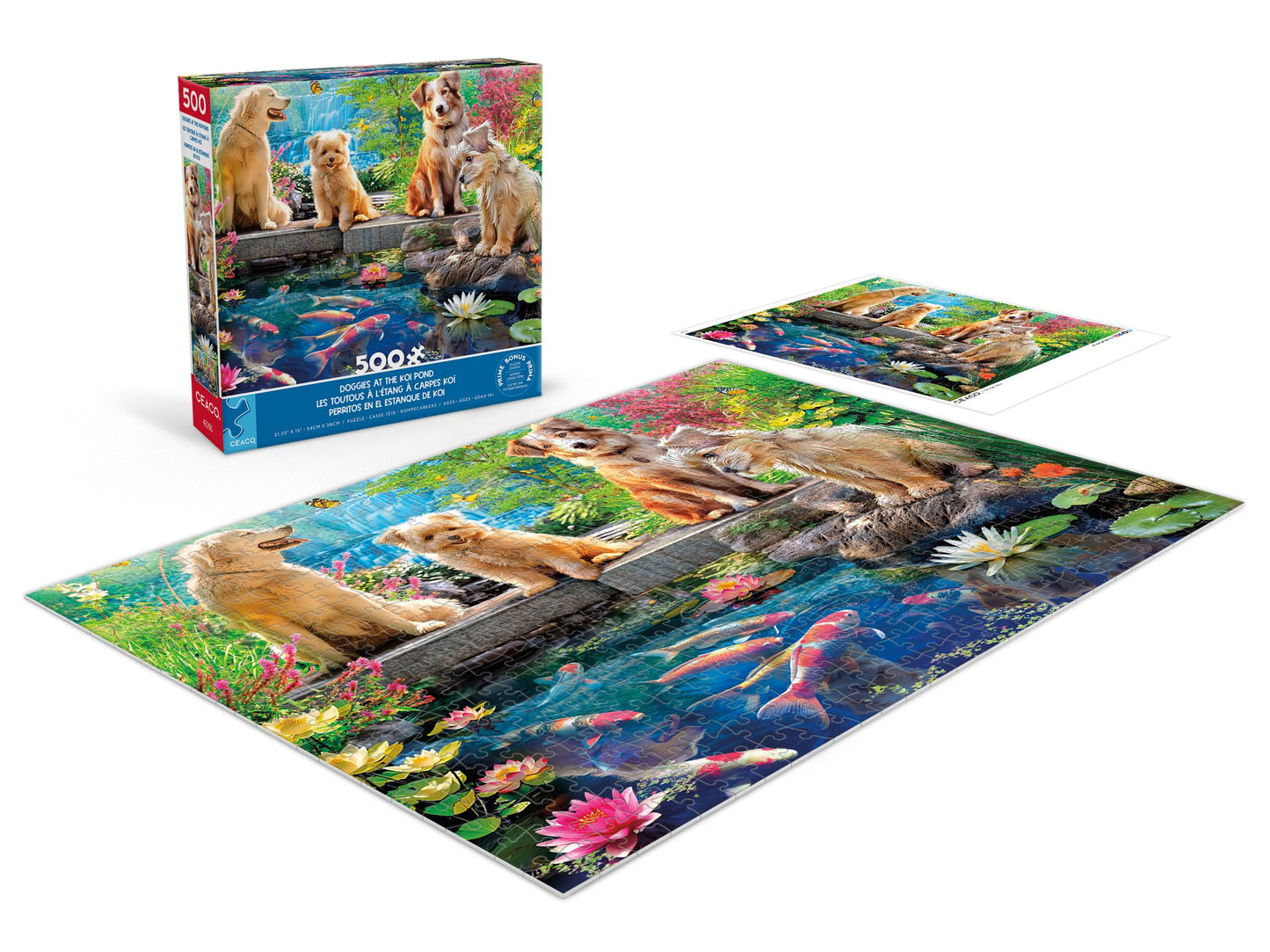 Ceaco - Doggies at the Koi Pond - 500 Piece Jigsaw Puzzle for Adults