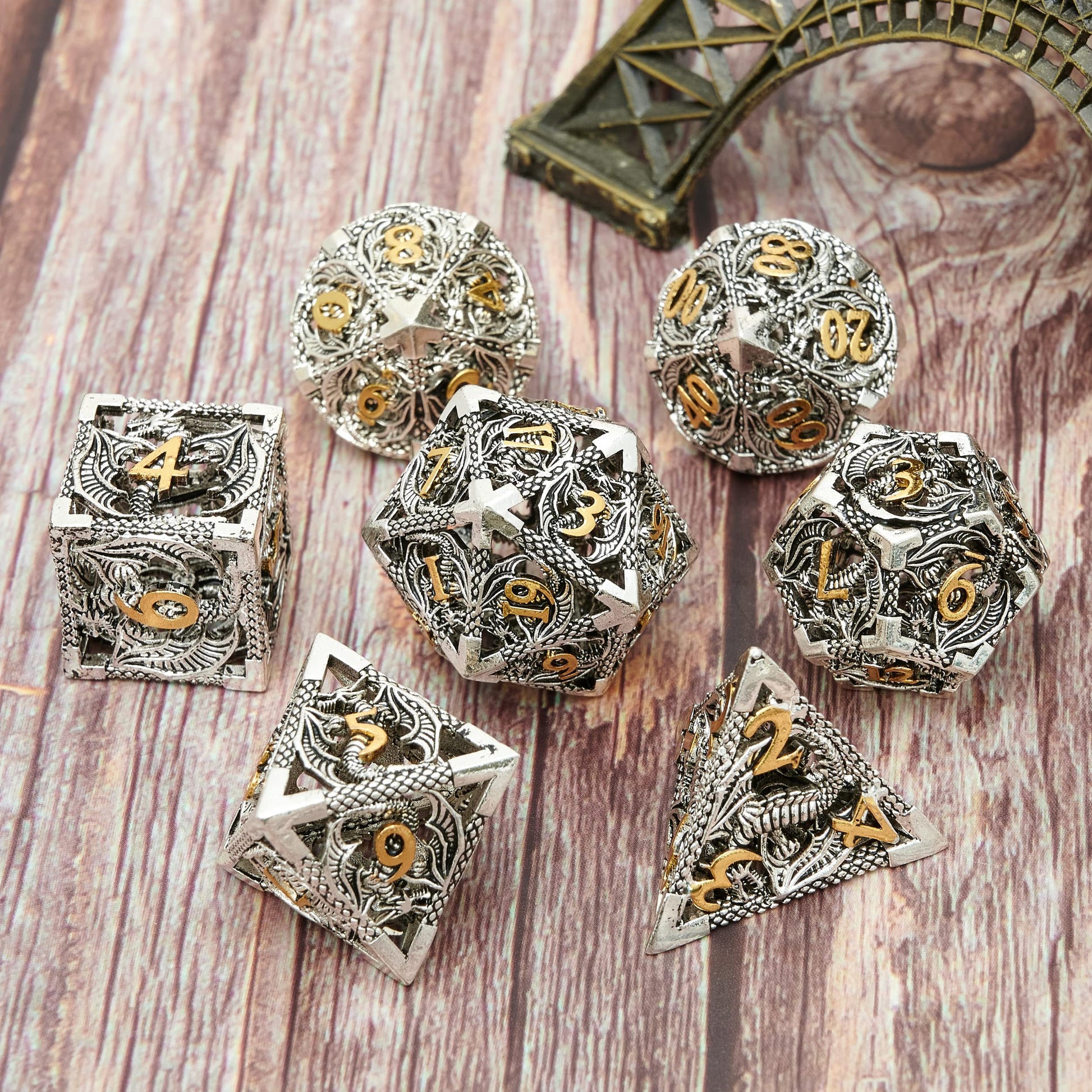 DND Dice Set Metal Dice Dungeons and Dragons Dice Gift Polyhedral Dice Set Role Playing Dice D20 Hollow Polyhedral Dice Set for Dungeons and Dragons