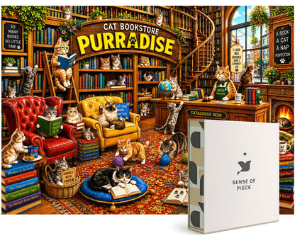Cat Puzzle for Adults 1000 Pieces - Cozy Bookstore Library Cats Jigsaw