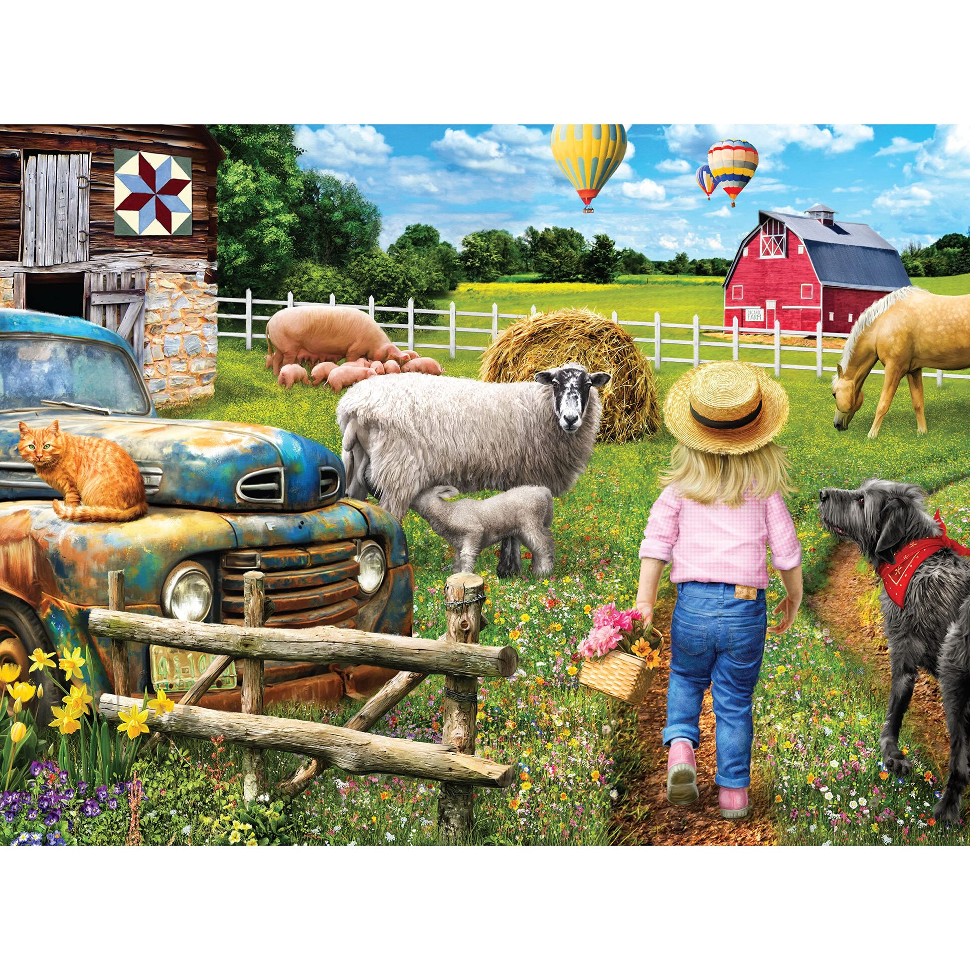 Best Pals 750 Piece Jigsaw Puzzle for Adults - 27x20 Inch Whimsical Farm Animal Scene by Sharon Steele - Challenging Country Puzzle with Poster - Fun