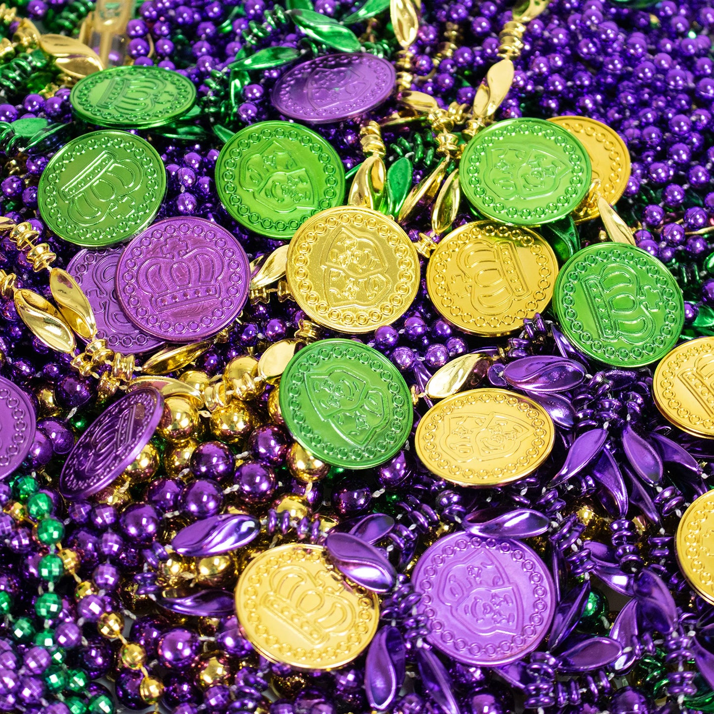 GiftExpress 144PC Mardi Gras Plastic Coins Assorted Metallic Gold Green Purple Mardi Gras Coins Bulk for Mardi Gras Parade, Party Favors