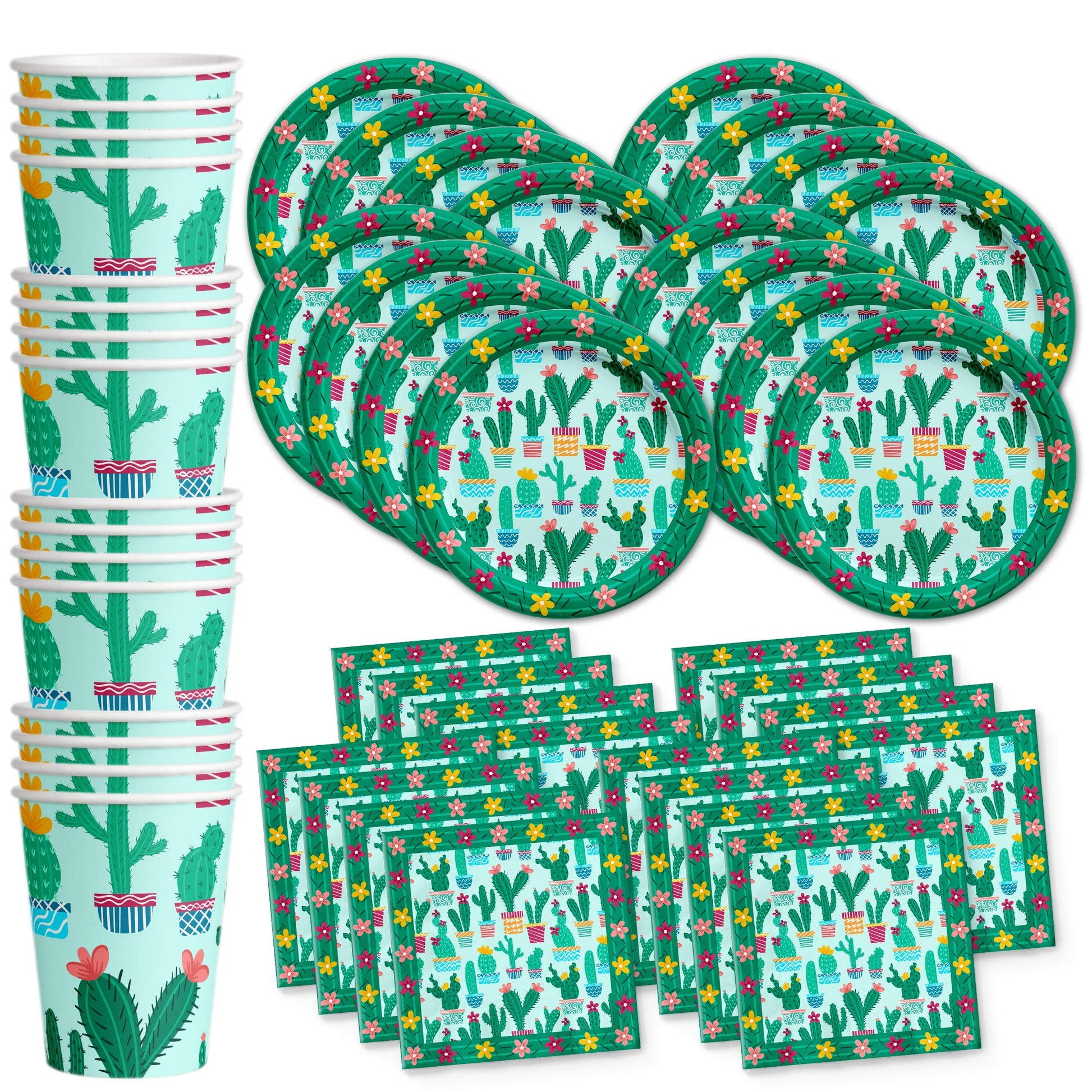 Cactus Birthday Party Supplies Set Plates Napkins Cups Tableware Kit for 16