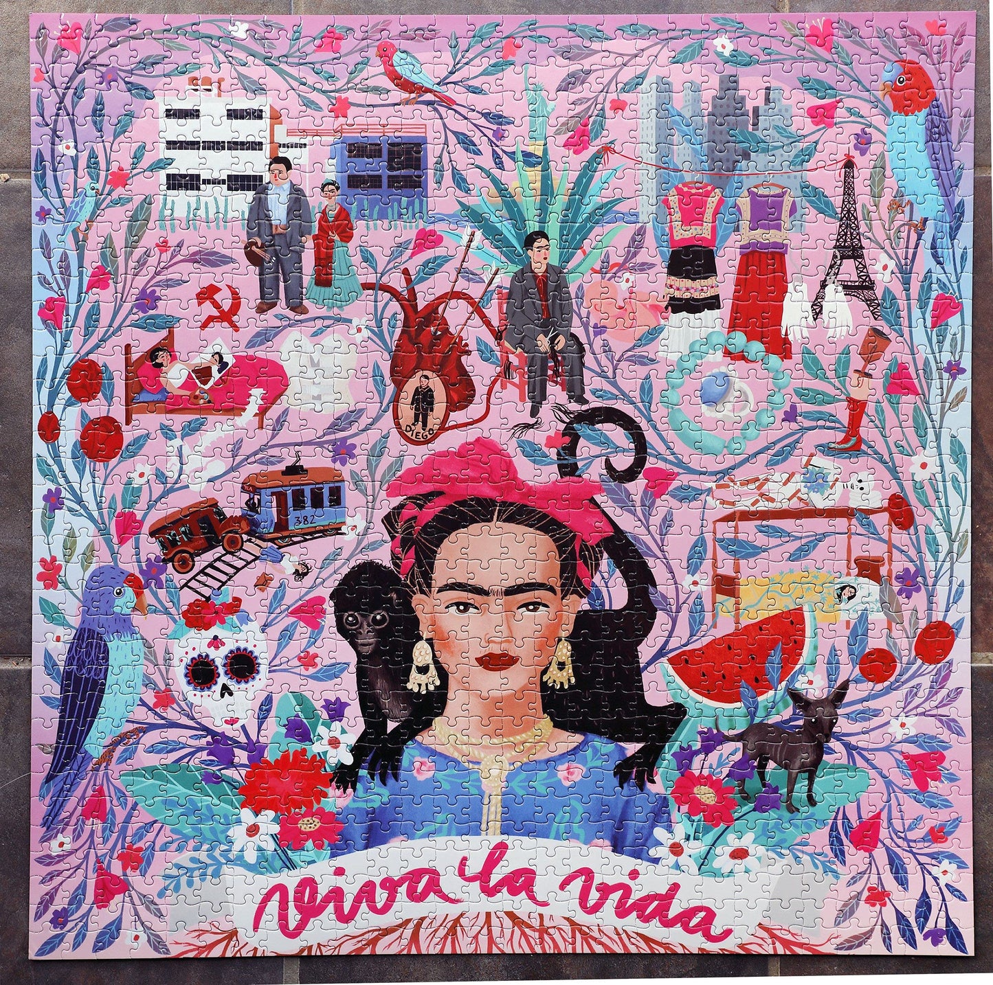 eeBoo: Piece and Love Viva la Vida Frida Kahlo 1000 Piece Square Adult Jigsaw Puzzle, Puzzle for Adults and Families, Glossy, Sturdy Pieces