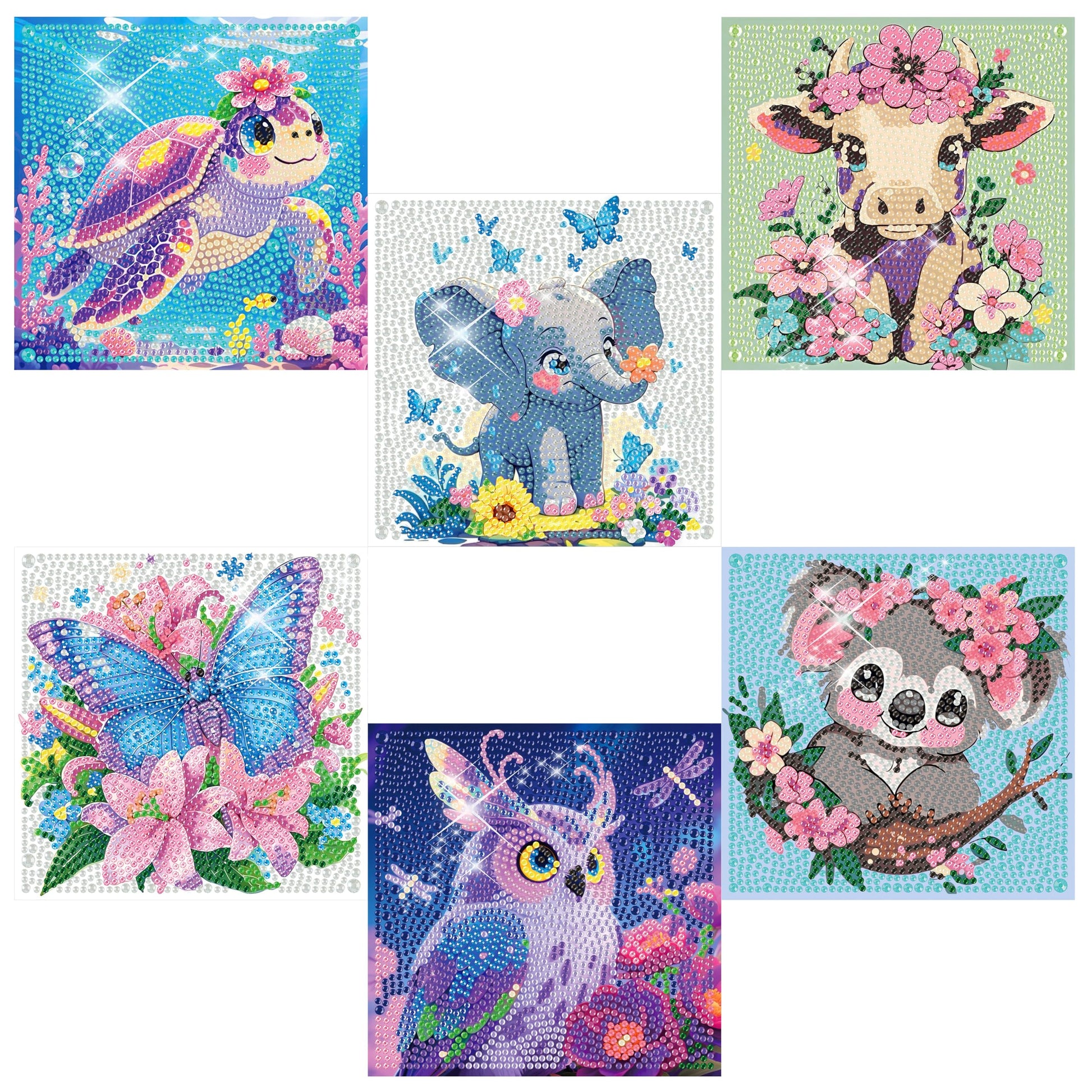 ADEFCSD 6-piece Set 5D Adult Diamond Painting Set, Suitable for Children Beginners, Cute Animal DIY Diamond Painting Mosaic Gemstone Art, Home wall