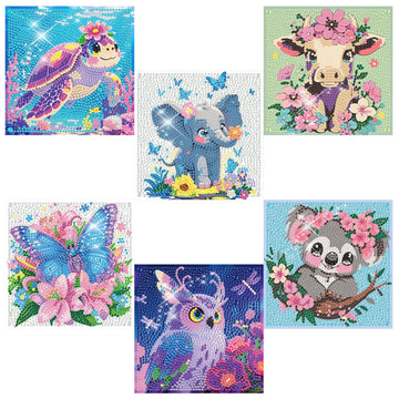 ADEFCSD 6-piece Set 5D Adult Diamond Painting Set, Suitable for Children Beginners, Cute Animal DIY Diamond Painting Mosaic Gemstone Art, Home wall
