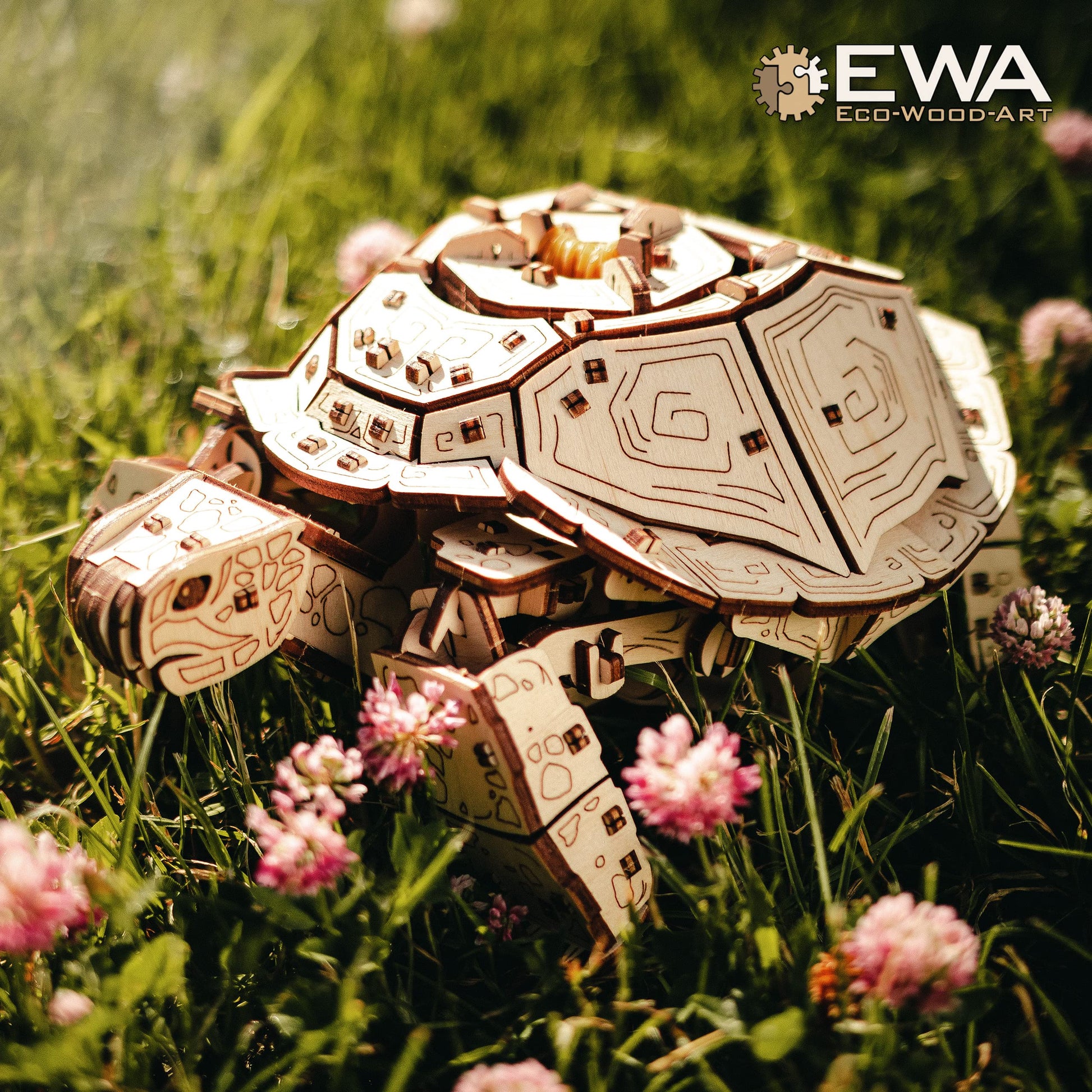 EWA Eco-Wood-Art Turtle 3D Wooden Puzzle, Mechanical Model Kit, 269 Pieces, Ages 14+, 8.78 x 6.5 Inches, Wood