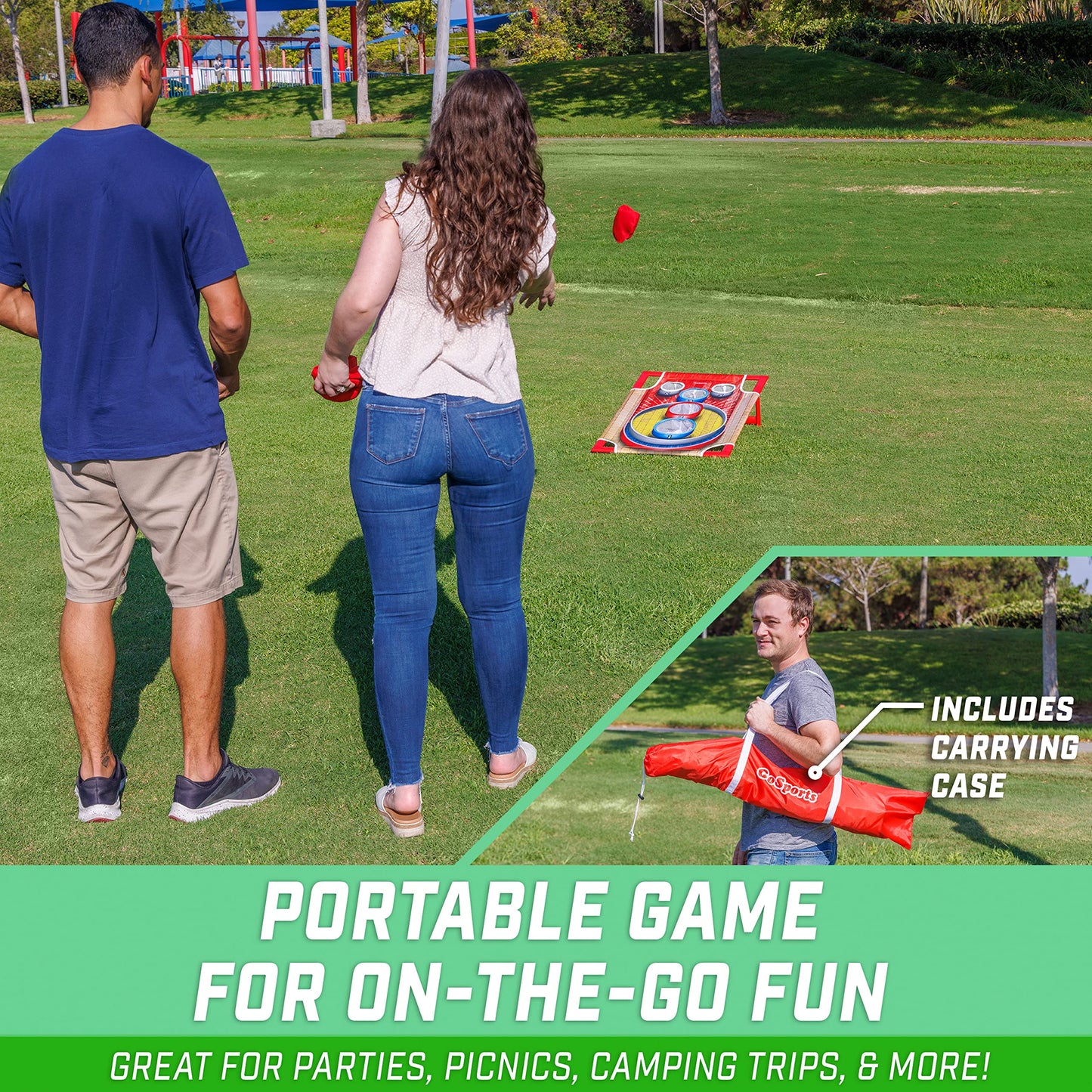 GoSports Cornhole Bean Bag Toss Game - Includes 1 Target, 8 Bean Bags, and Carrying Case