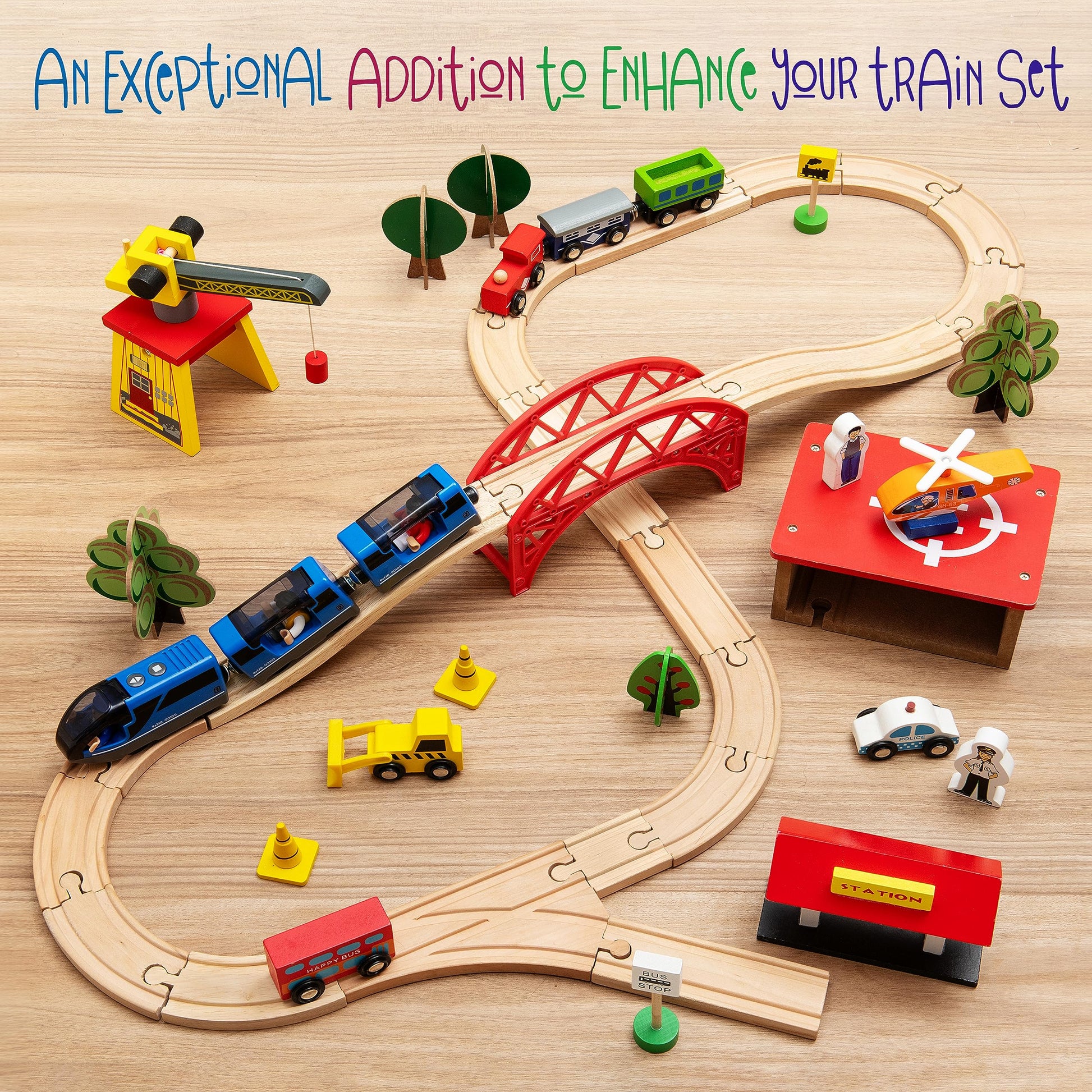 KipiPol Battery Operated Action Locomotive Toy Train Set for Wooden Tracks, (Magnetic)-Compatible with Thomas The Train Toys, Brio Tram Set