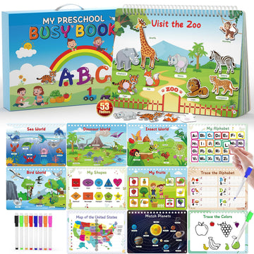 WJPC 53 Designs Busy Book for Toddlers 1,2,3,4,5,6 Years. Preschool Learning Busy Board Kids Boys&Girls Quiet Montessori Toddler Activity Book