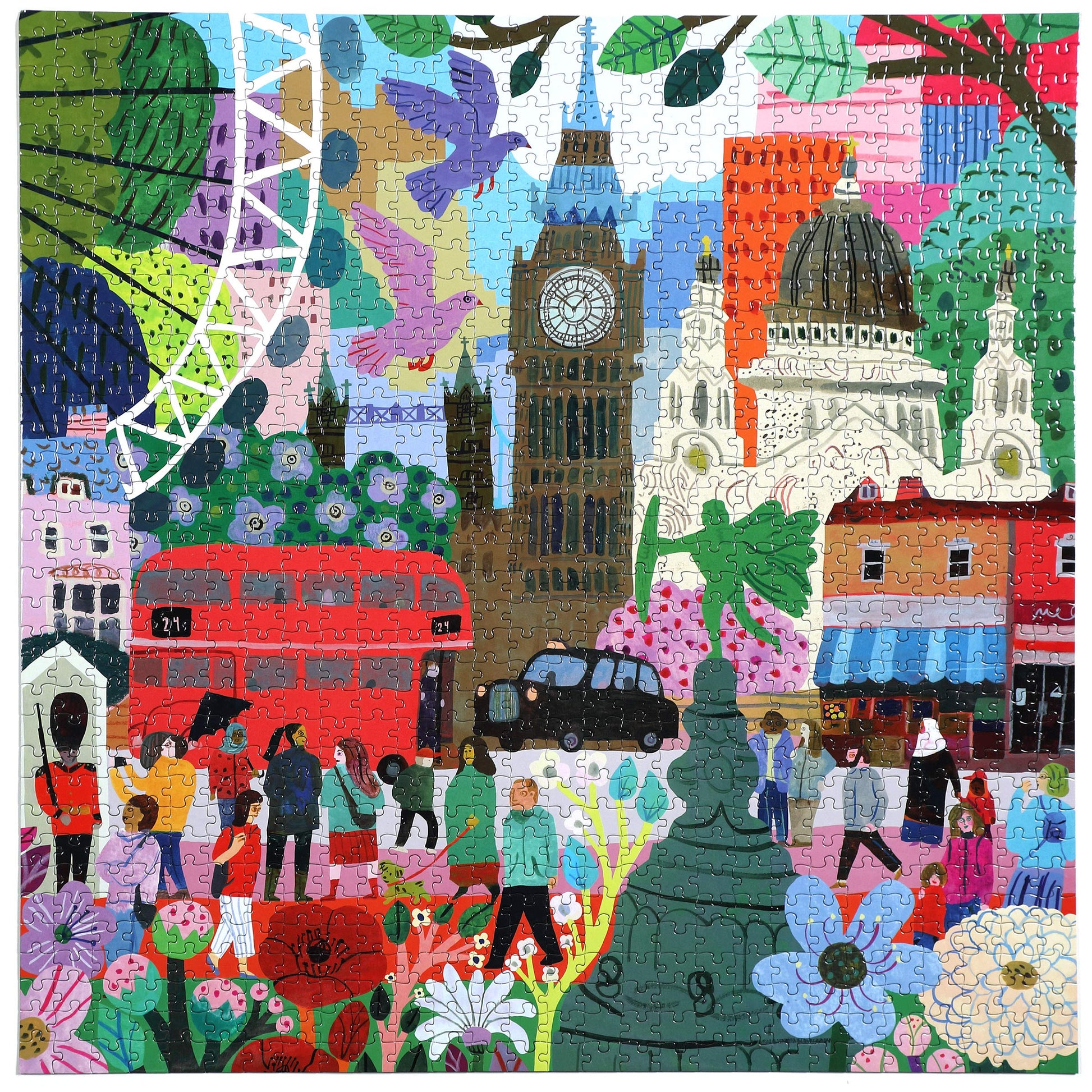 eeBoo 1000 Piece Puzzle - London Life Jigsaw Puzzle for Adults, Square 23" x 23" Made with Recycled Board & Vegetable-Based Ink