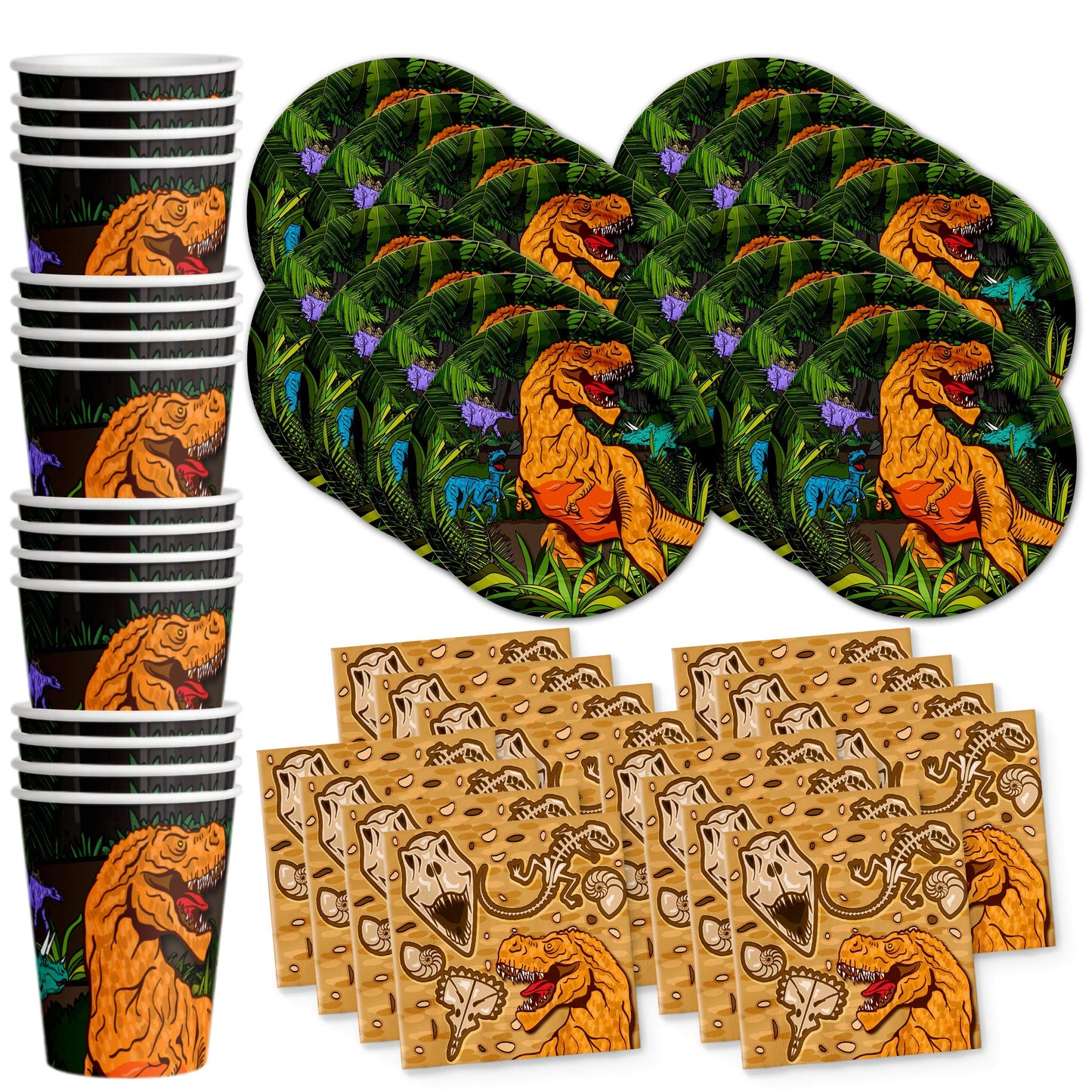 Roaring Dino Jurassic T-Rex Dinosaur Birthday Party Supplies - Dinosaur Decorations for Birthday Party - Dinosaur Birthday Set Plates, Napkins,