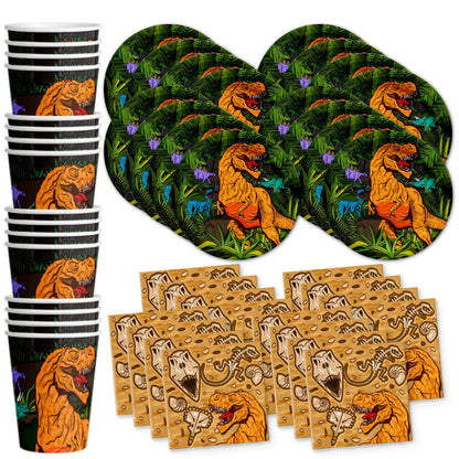 Roaring Dino Jurassic T-Rex Dinosaur Birthday Party Supplies - Dinosaur Decorations for Birthday Party - Dinosaur Birthday Set Plates, Napkins,