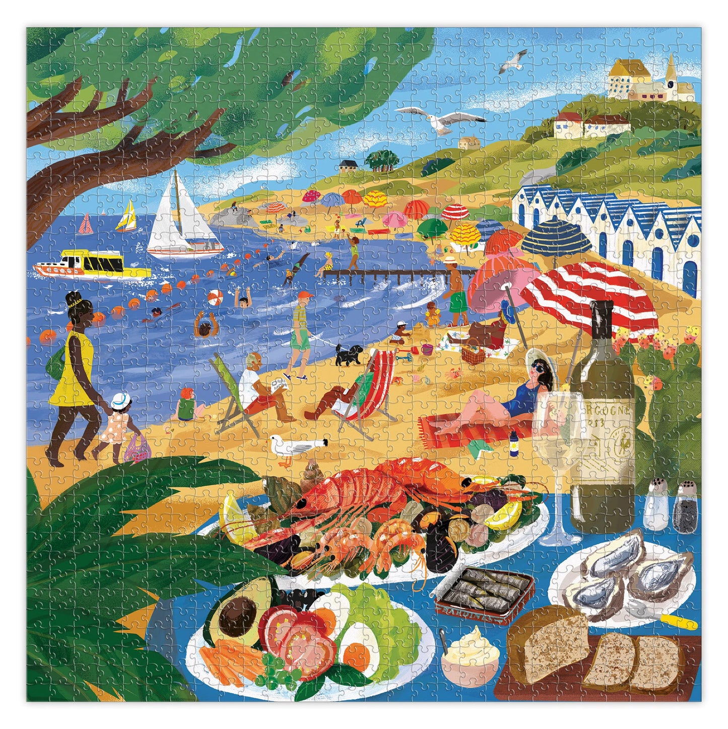 eeBoo 1000 Piece Puzzle - Beach Umbrellas Jigsaw Puzzle for Adults, Square 23" x 23" Made with Recycled Board & Vegetable-Based Ink